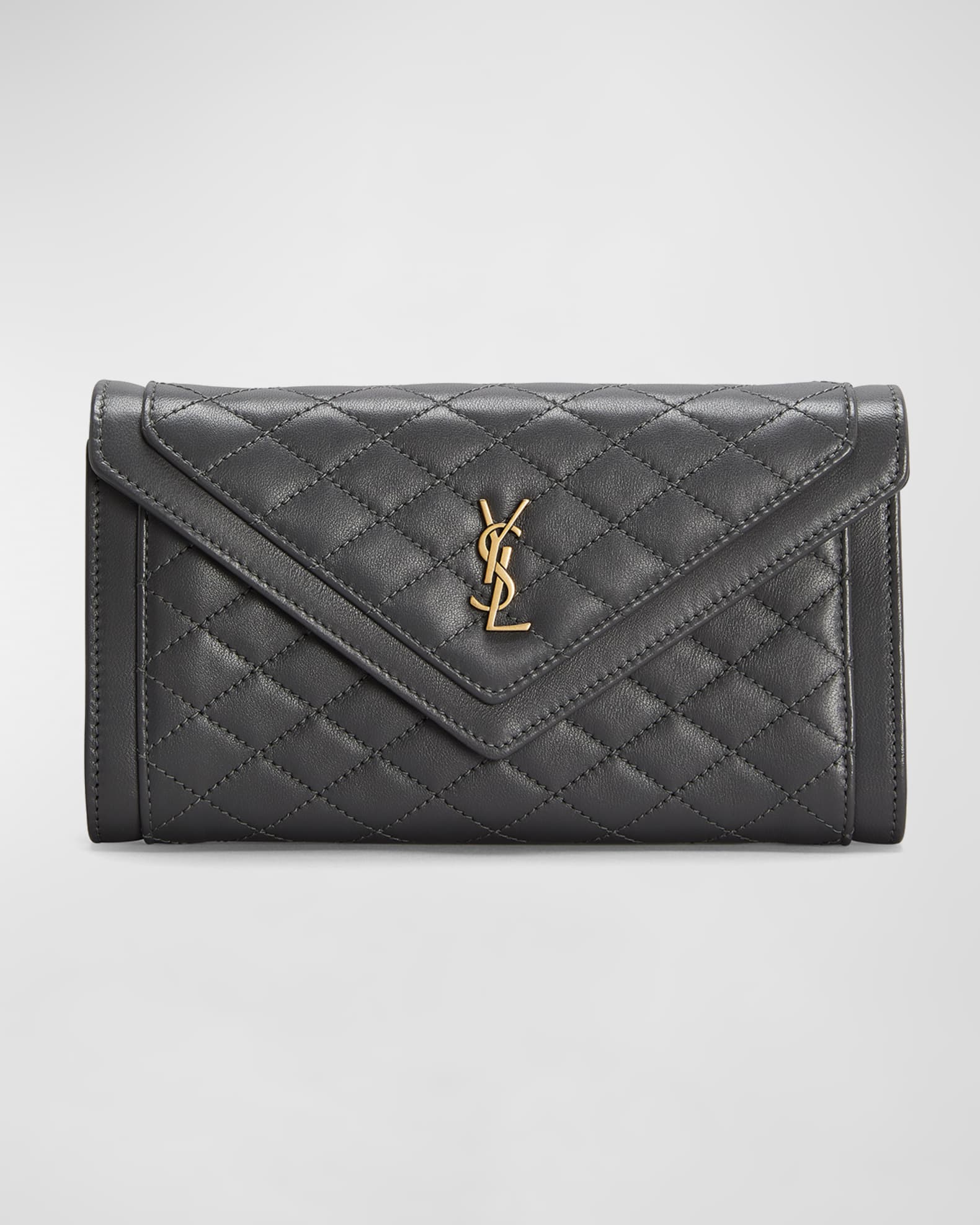 Saint Laurent Large Gaby Quilted Leather Envelope Wallet in 1112 Storm