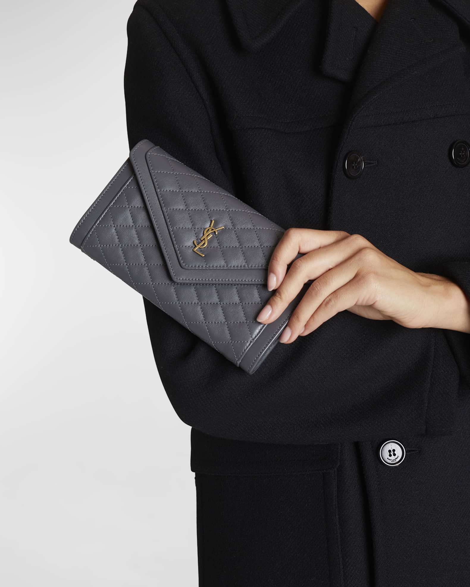 Gaby small envelope wallet in quilted lambskin, Saint Laurent