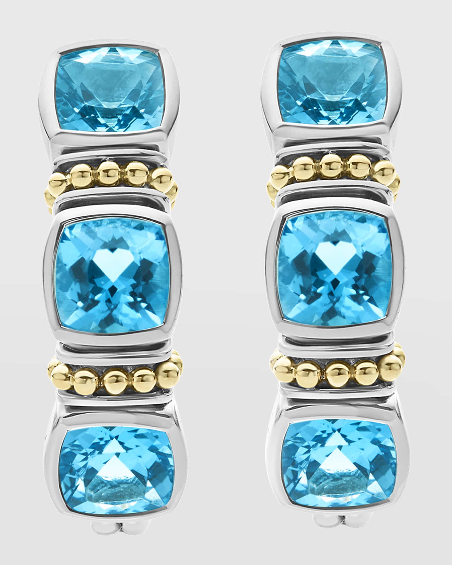 Rittenhouse Blue Topaz 6mm Cushion Triple J Hoop Earrings