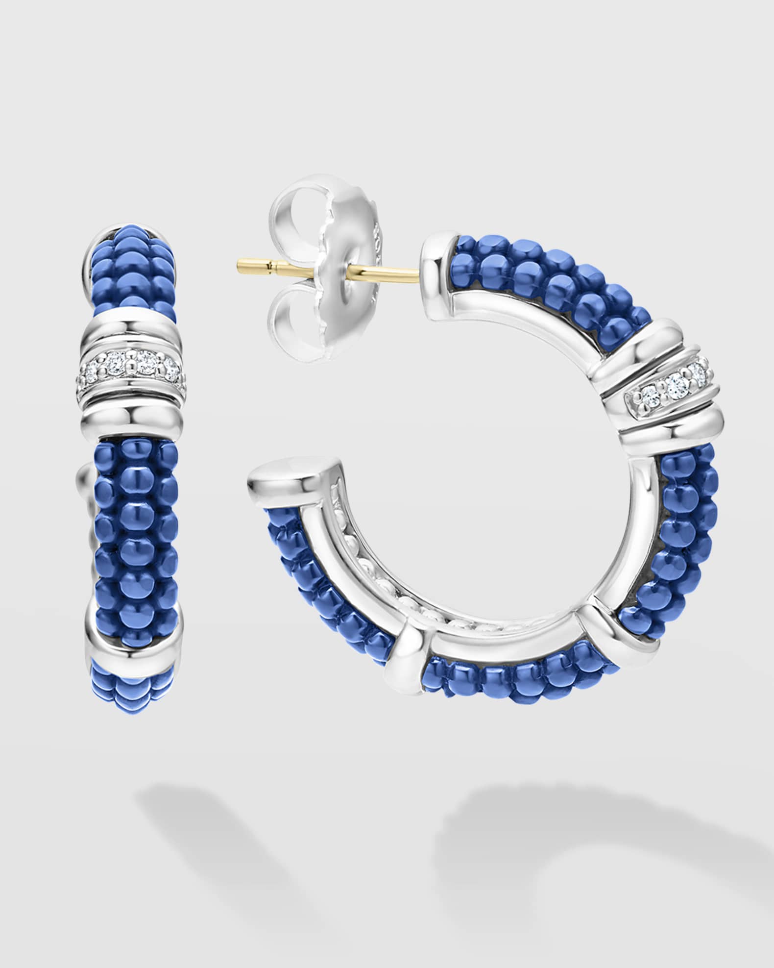 LAGOS Blue Caviar Ultramarine Ceramic Diamond 1-Row 23mm Hoop Earrings