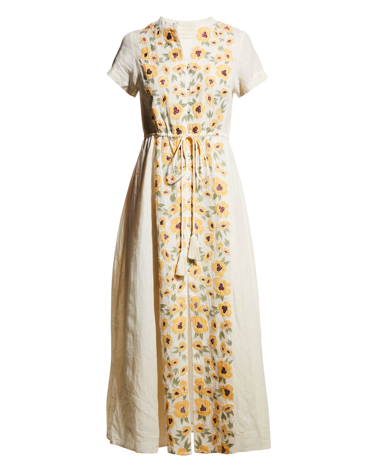 Carolina K Yvonne Floral Embroidered Maxi Slit Dress | Neiman Marcus