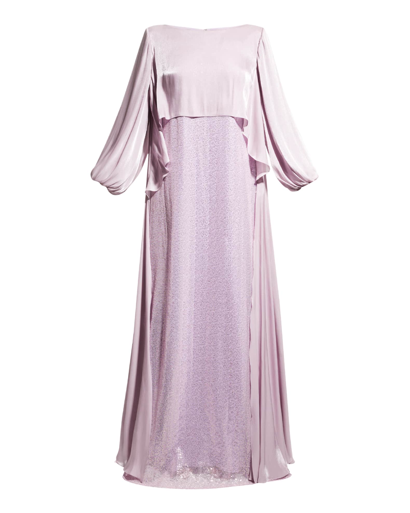 Badgley Mischka Collection Long-Sleeve Sequin Cape Gown | Neiman Marcus