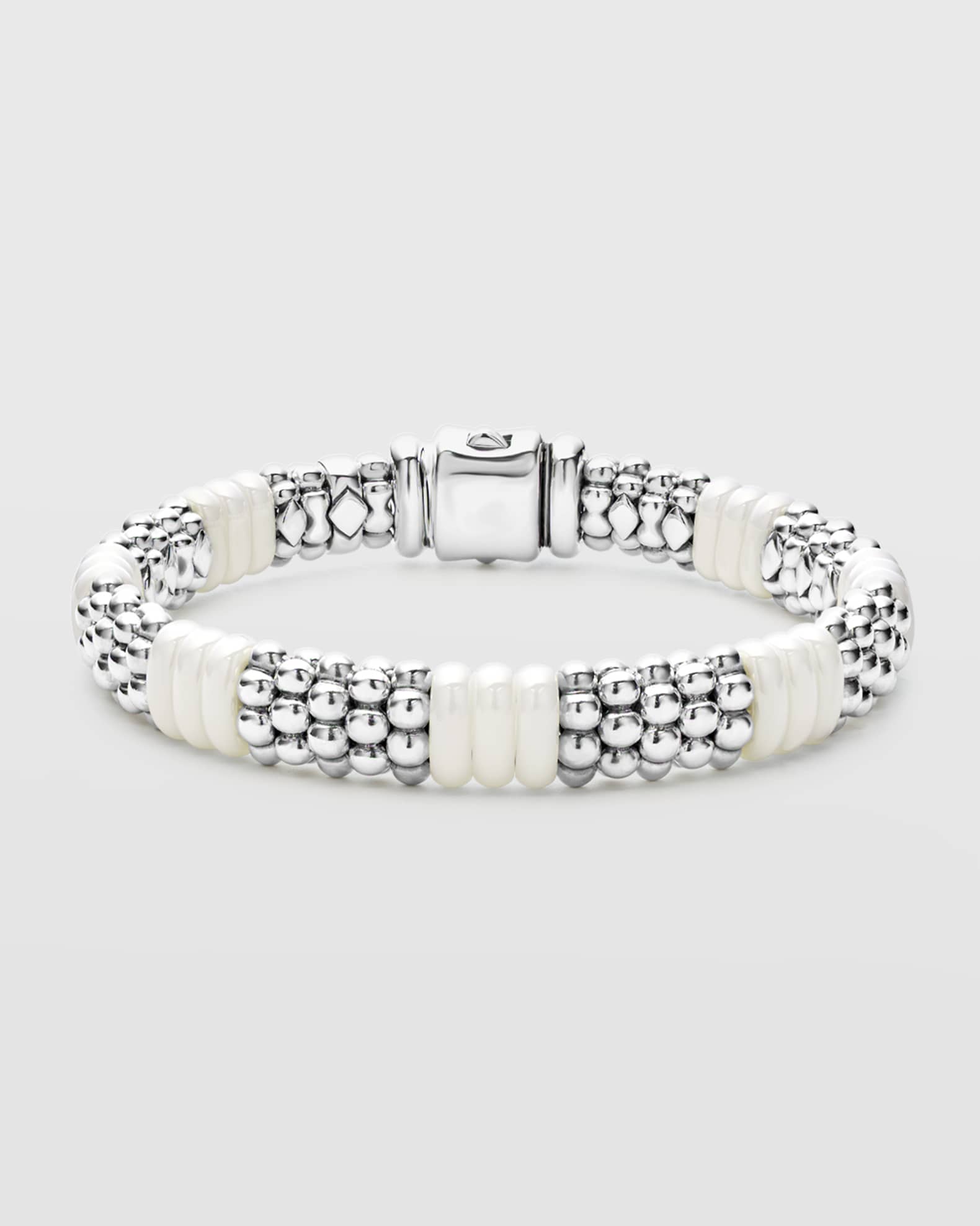LAGOS White Caviar White Ceramic 7 by 3 Stations 9mm Rope Bracelet