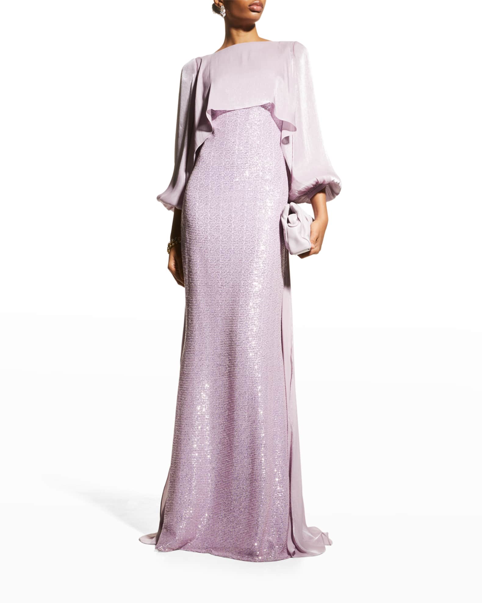 Full-Sleeve Layered Glittering Gown 0