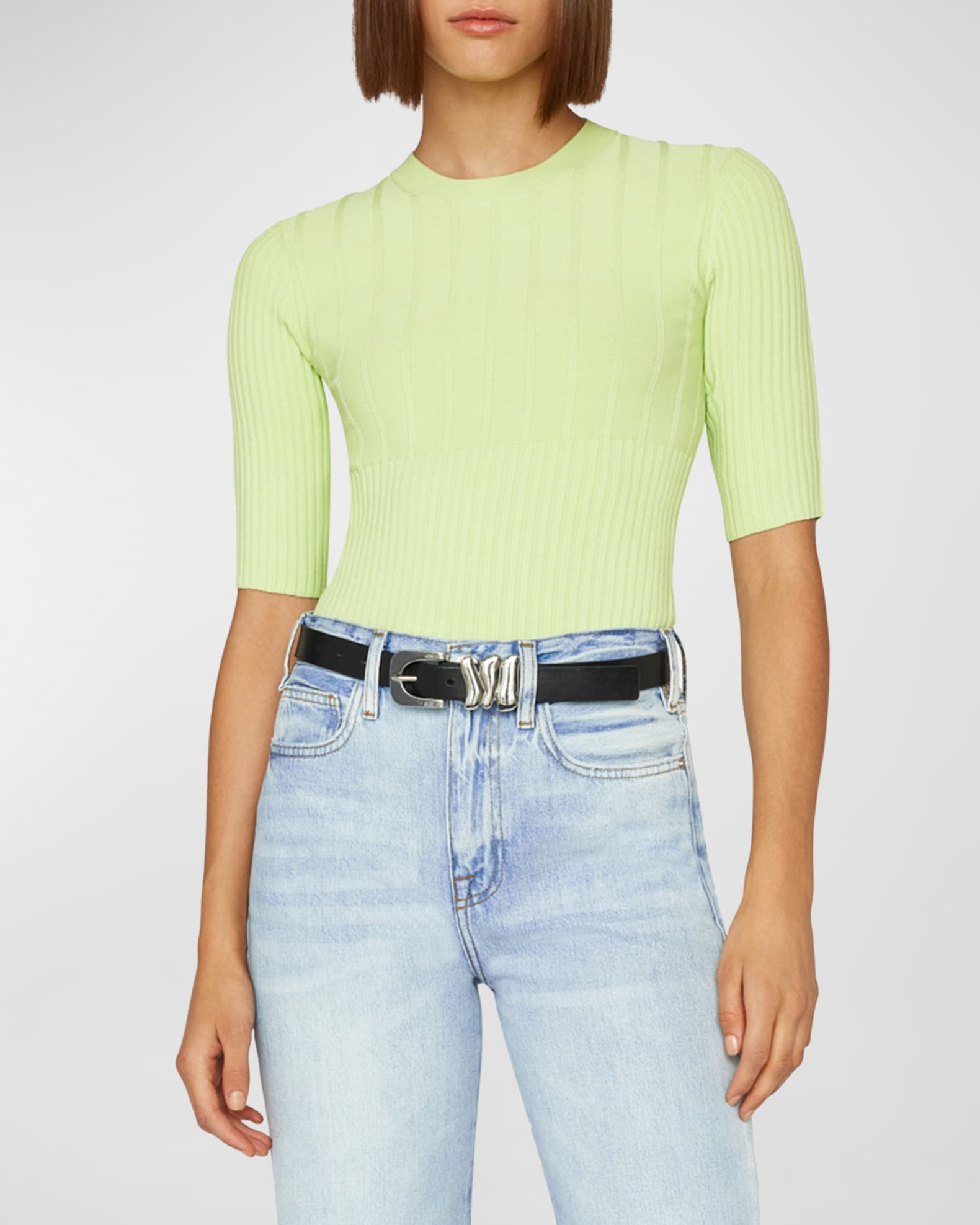 Mixed Rib 3/4-Sleeve Sweater