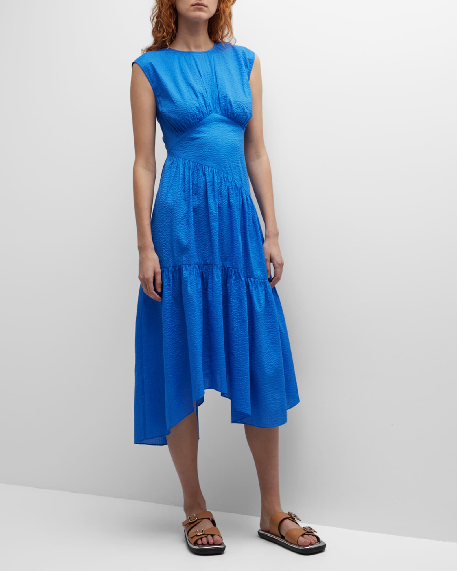 FRAME GatheredSeam Midi Dress Neiman Marcus