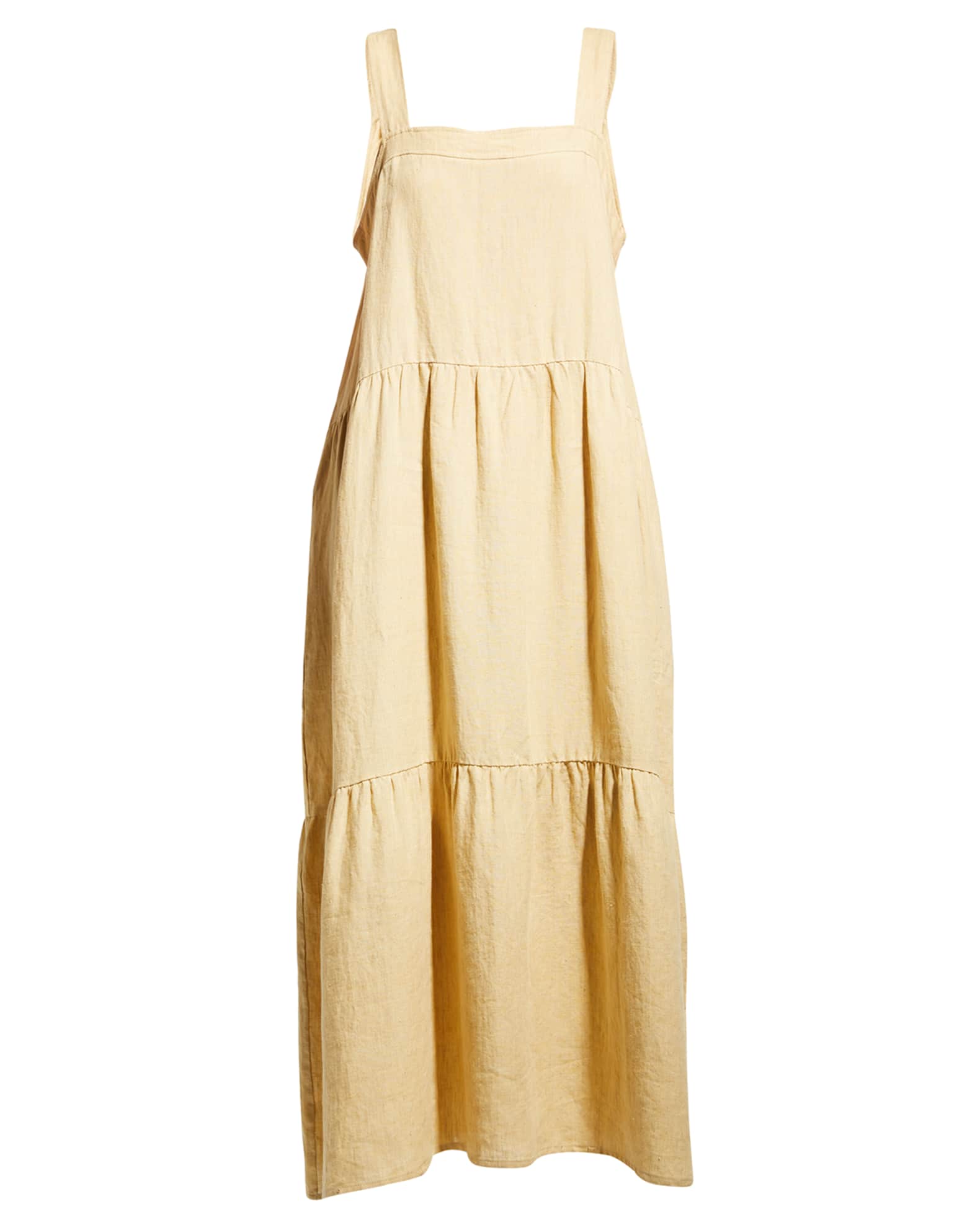 Eileen Fisher Washed Organic Linen Delave Tiered Floor-Length Dress ...