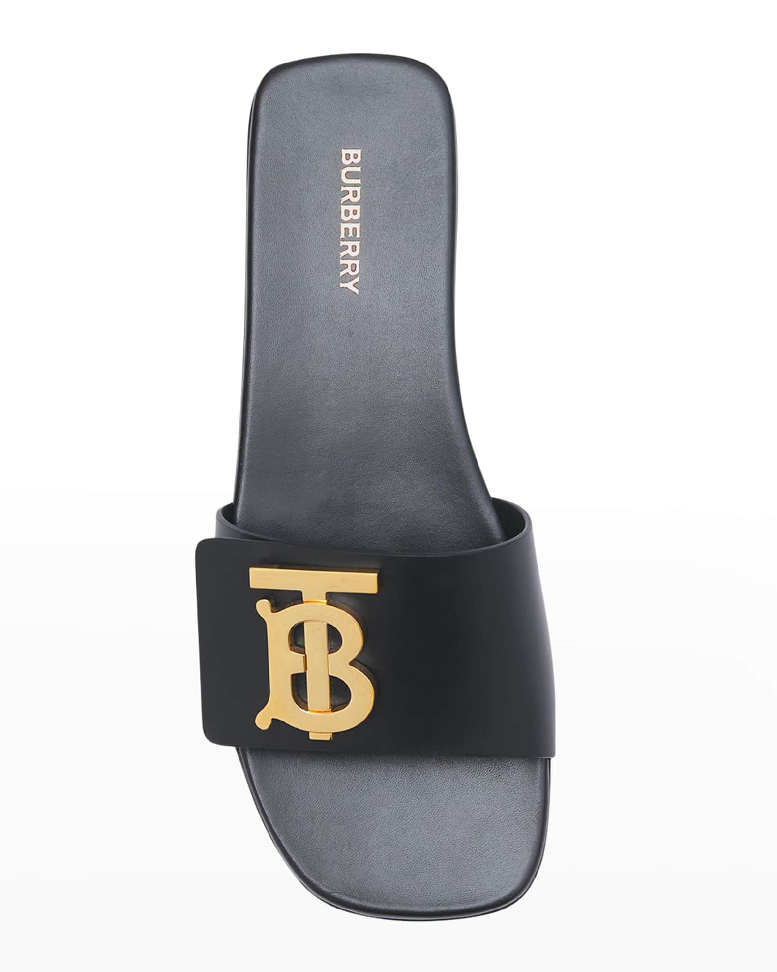 Burberry Philippa Leather Monogram Flat Sandals | Neiman Marcus