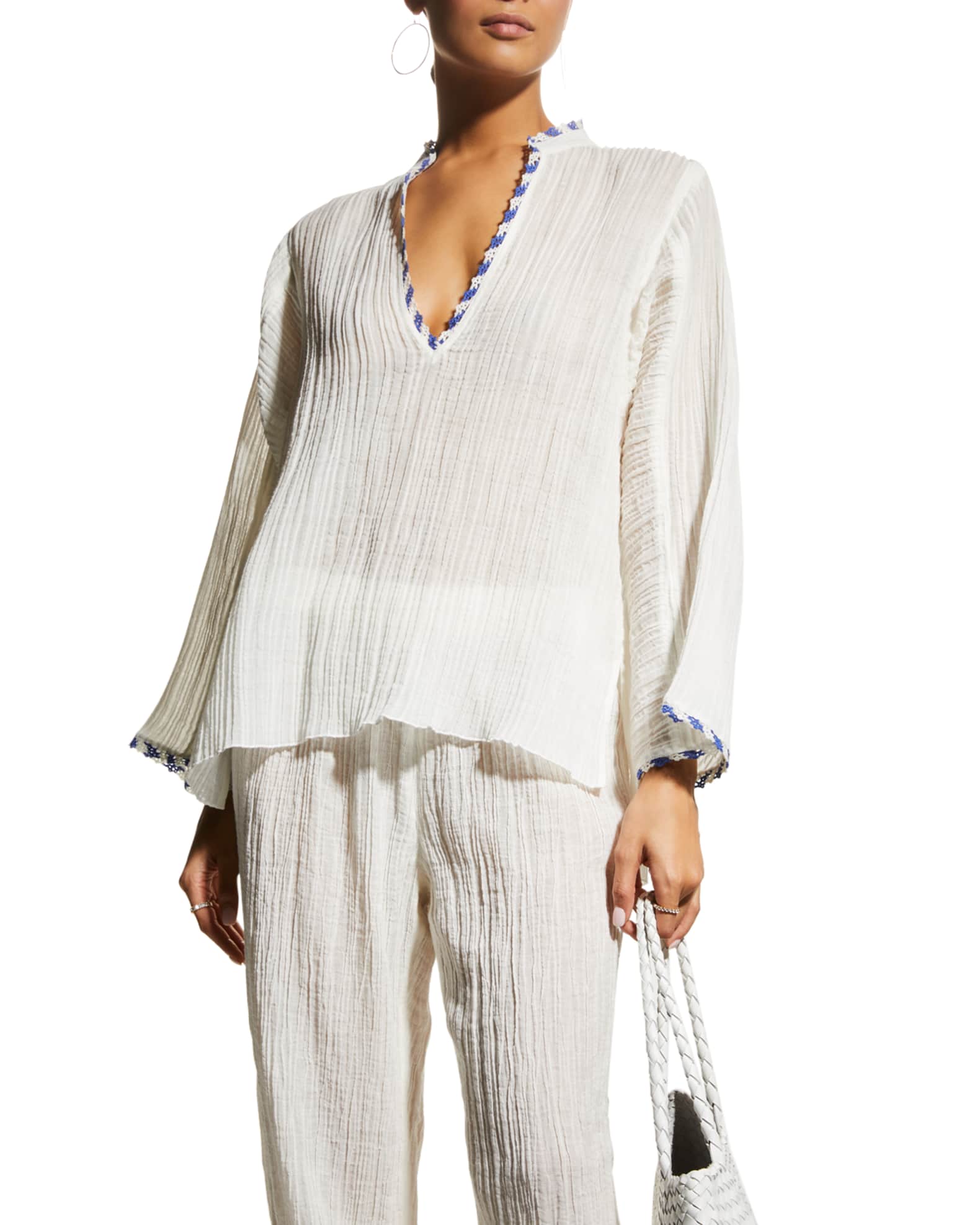 Tory Burch Crinkle Gauze Beach Shirt Neiman Marcus