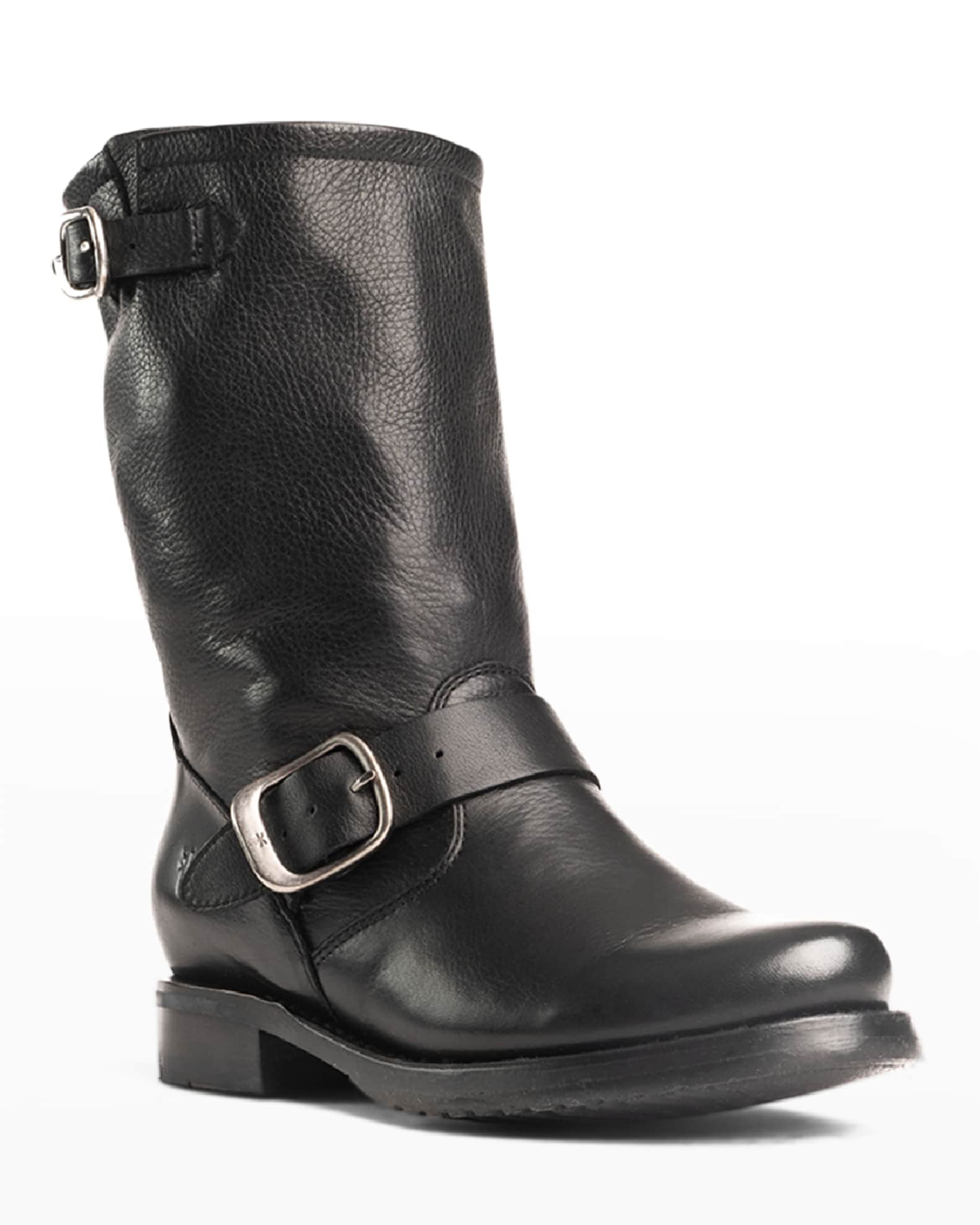 Frye Veronica Leather Buckle Short Moto Boots | Neiman Marcus