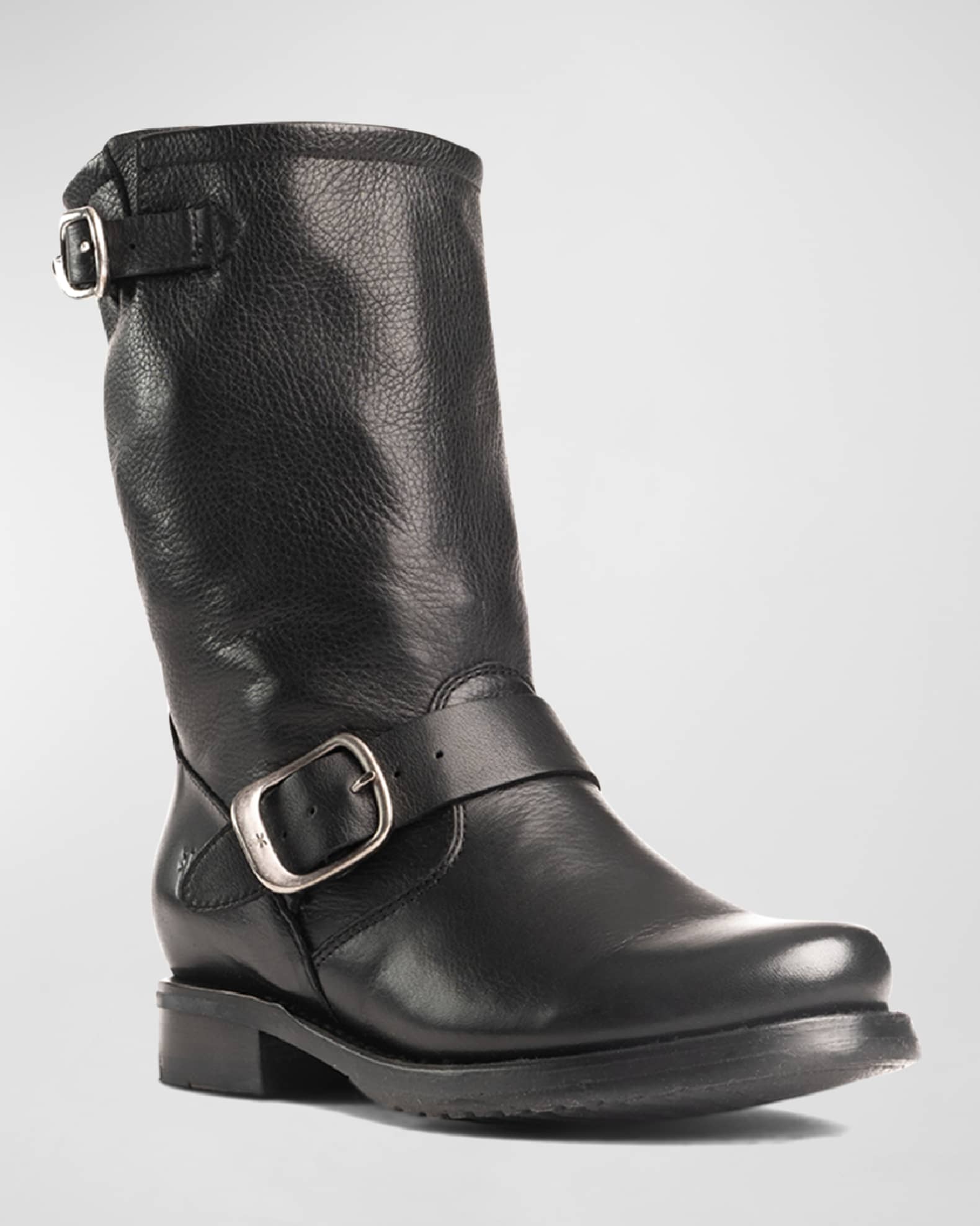 Frye Veronica Leather Buckle Short Moto Boots | Neiman Marcus