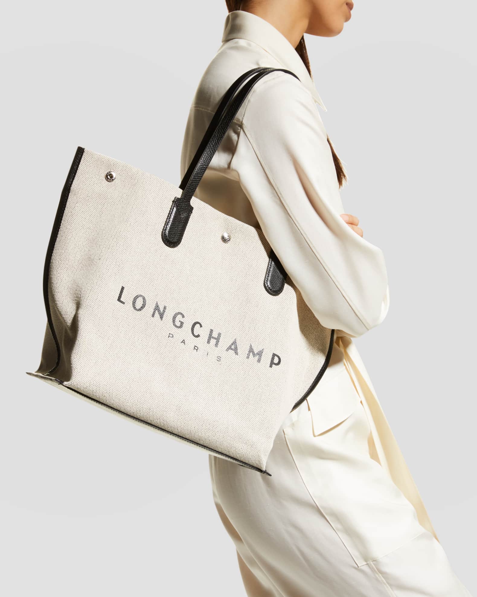 Longchamp logo-print canvas tote Large Shoulder Bag ecru