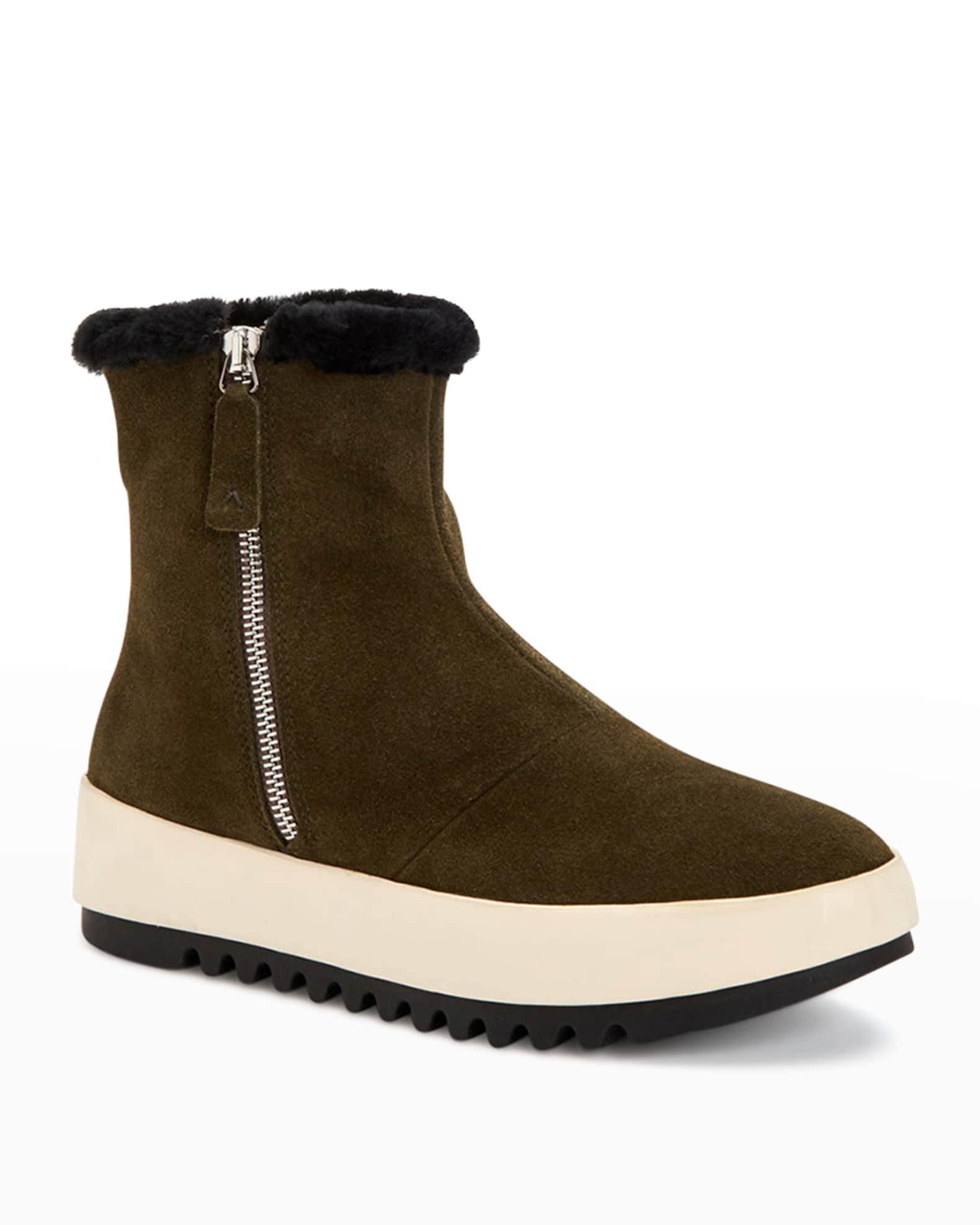 Aquatalia Alison Suede Shearling Zip Boots | Neiman Marcus