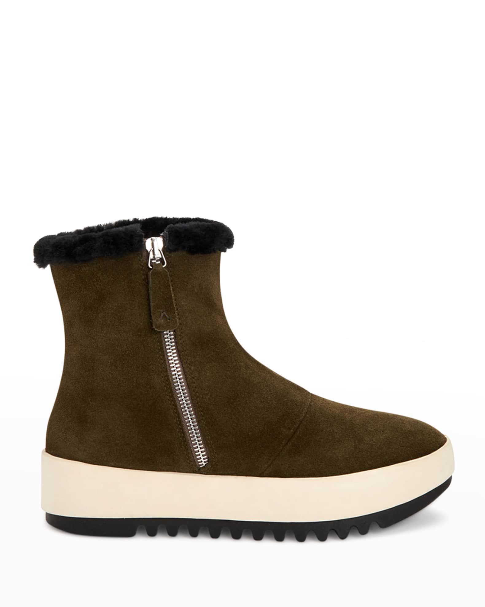 Aquatalia Alison Suede Shearling Zip Boots | Neiman Marcus