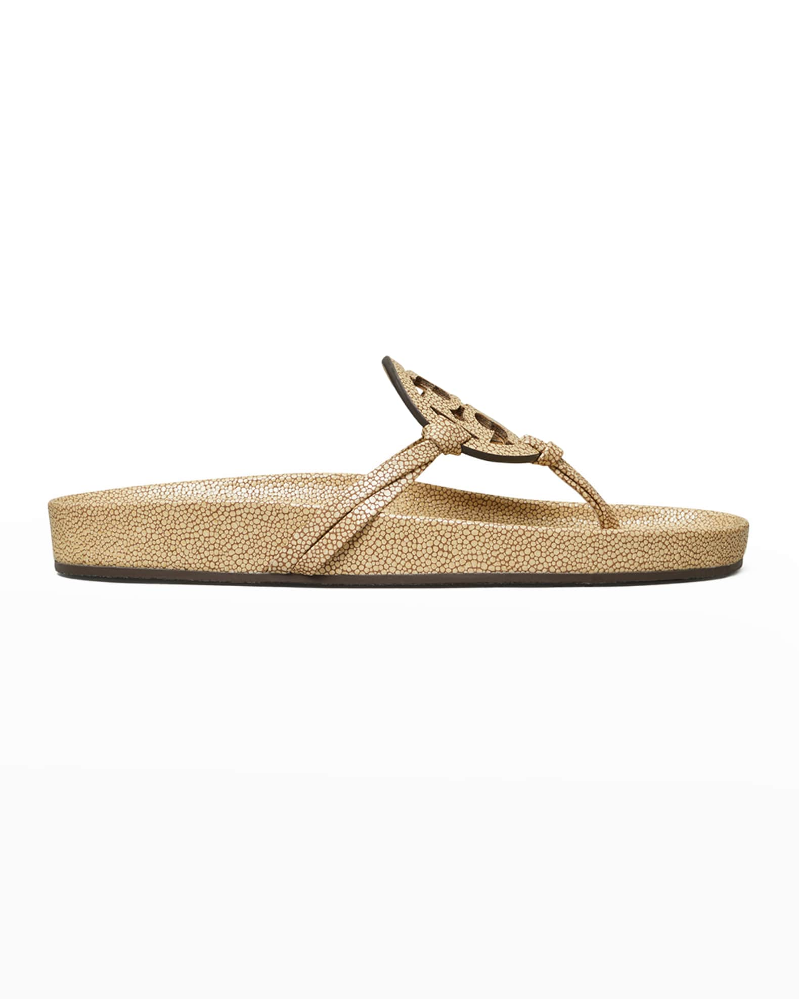 Tory Burch Miller Cloud Calfskin Medallion Thong Sandals | Neiman Marcus