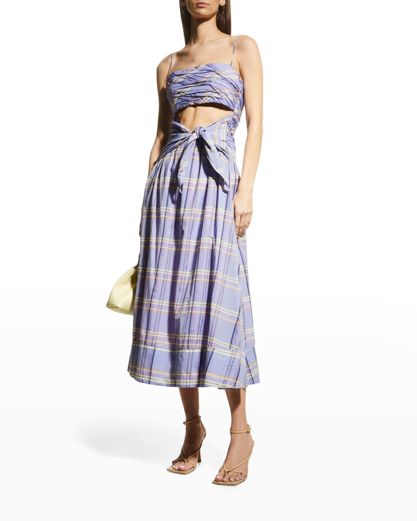 Cinq a Sept Loise Plaid Cutout Dress | Neiman Marcus