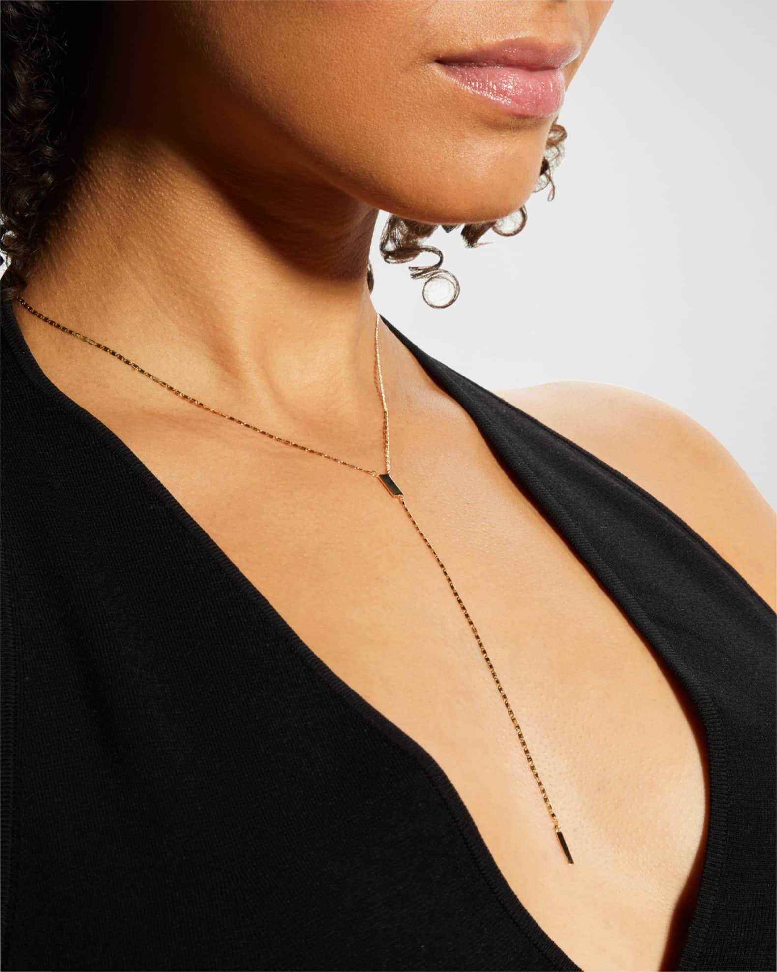 Petite Malibu Gold Tag Lariat Necklace 1
