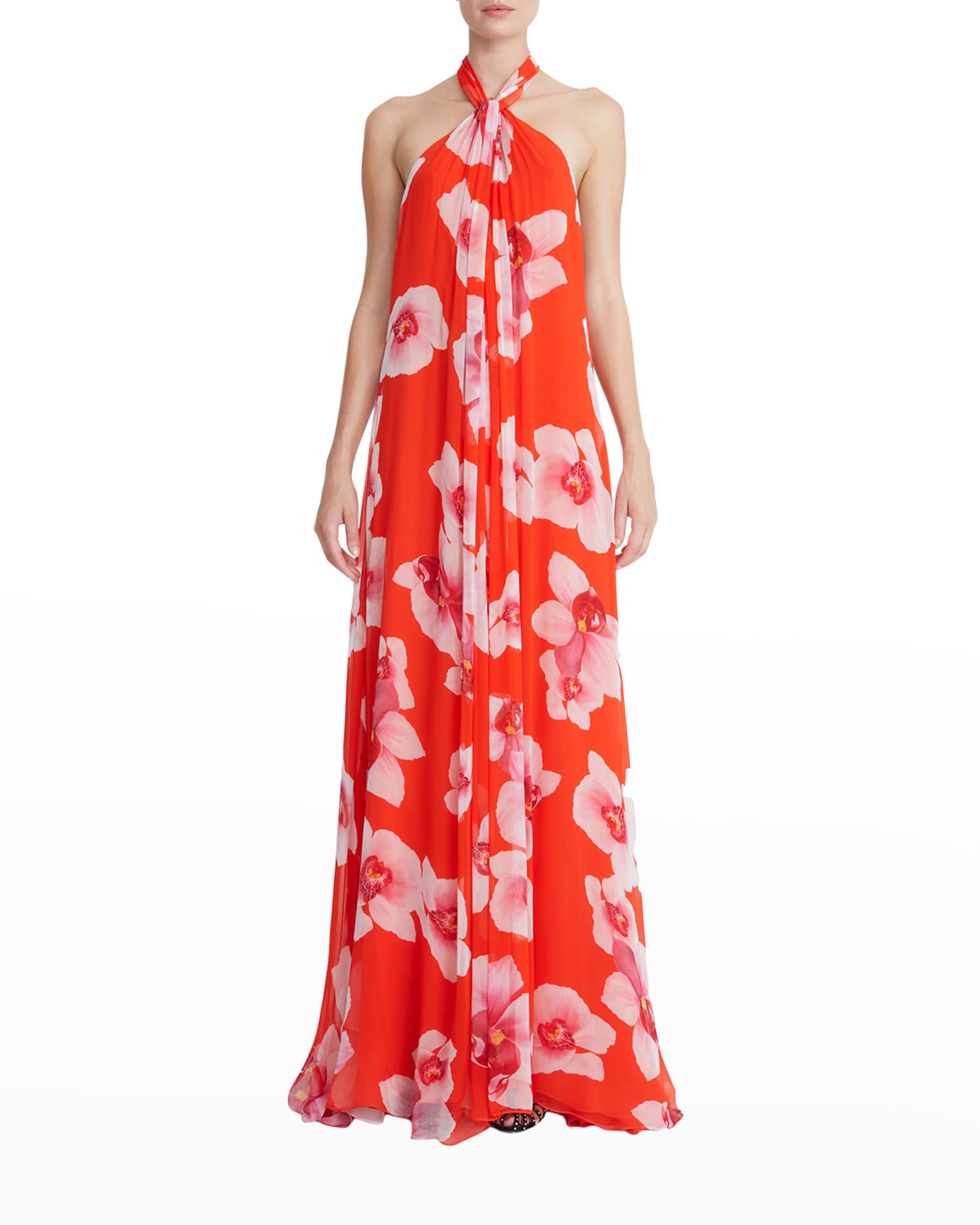 Donna Floral Chiffon Halter Gown 0