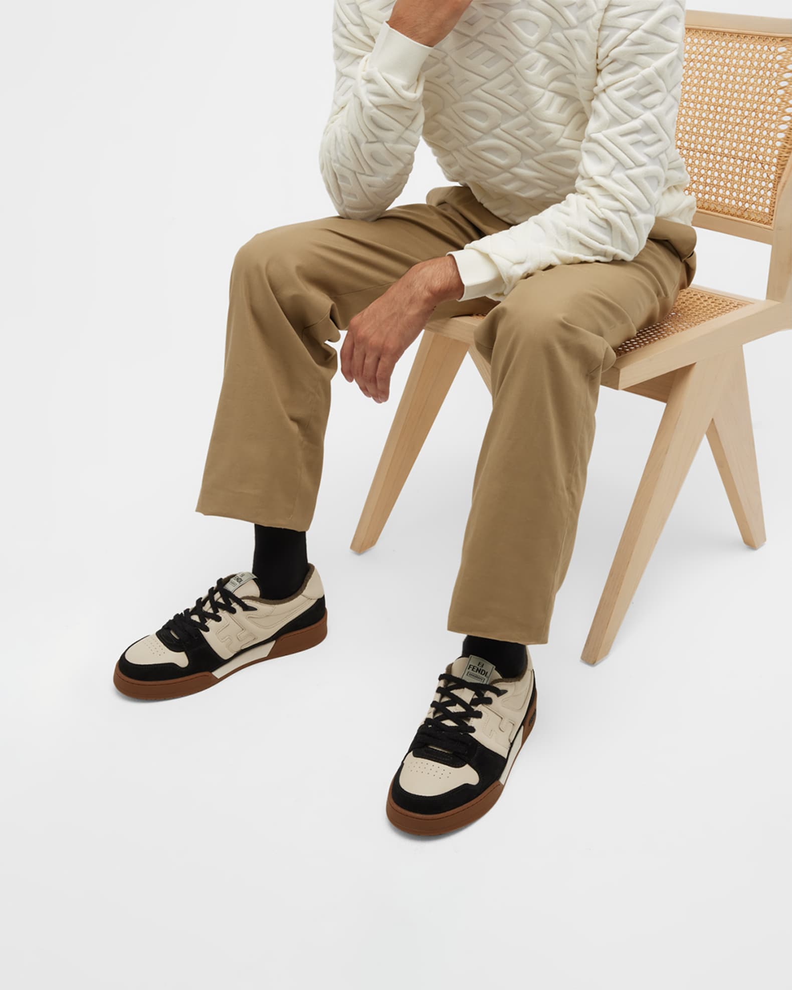 Men's Leather FF-Logo Low-Top Sneakers 1