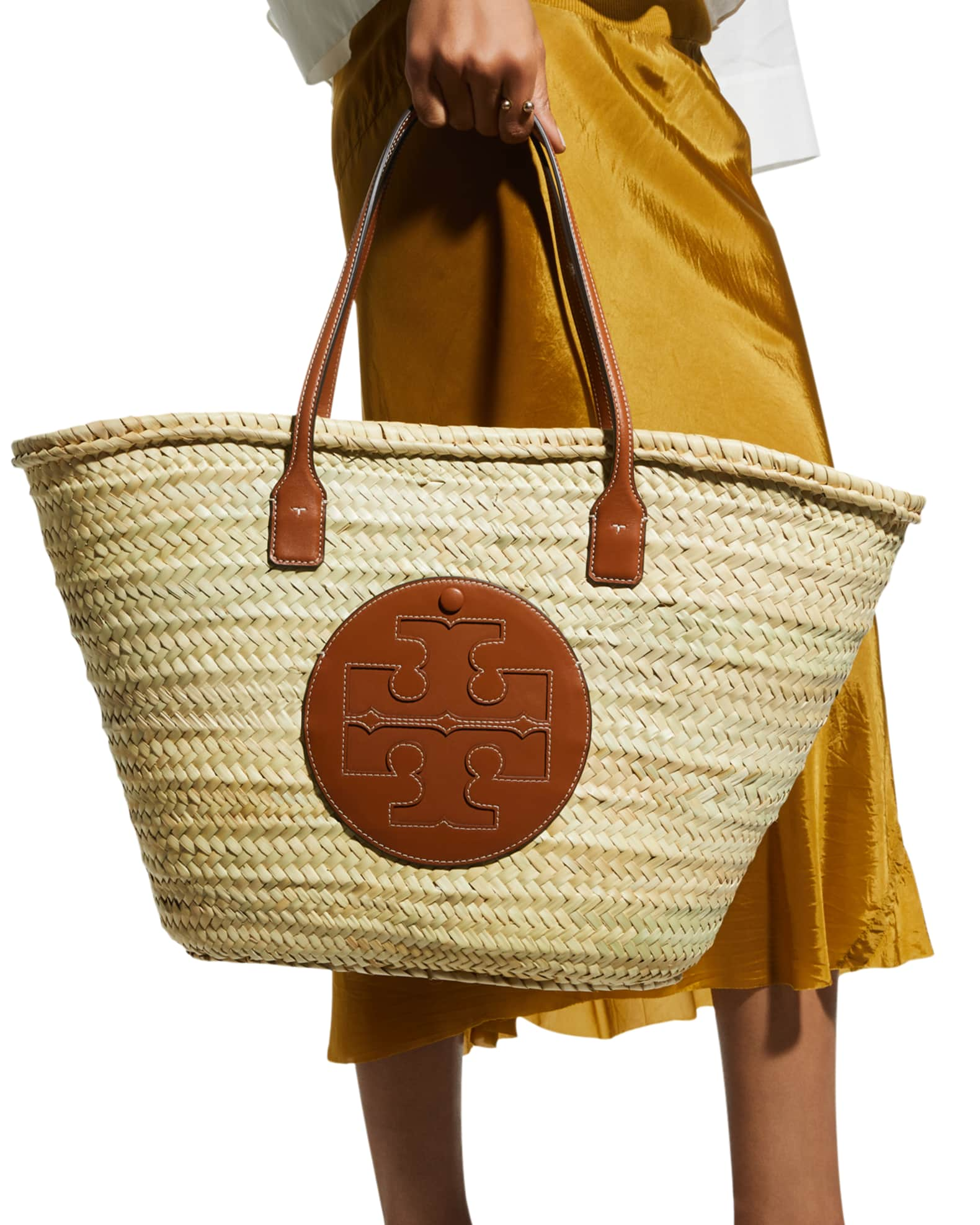 Tory Burch Ella Large Straw Basket Tote Bag | Neiman Marcus