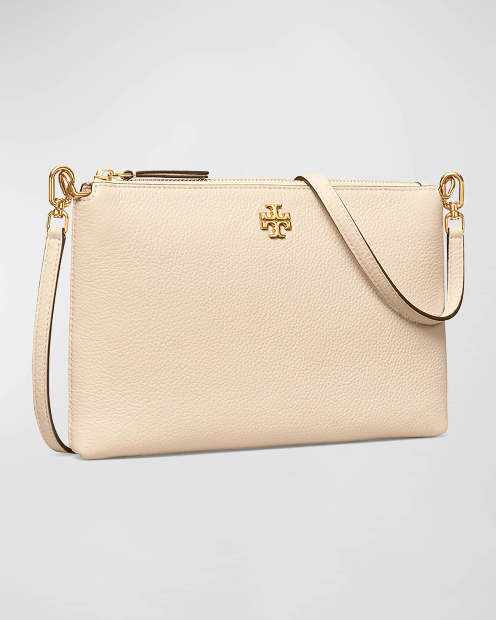 Tory Burch Kira Small Pebbled Leather Top-zip Crossbody In Pink  Magnolia/gold