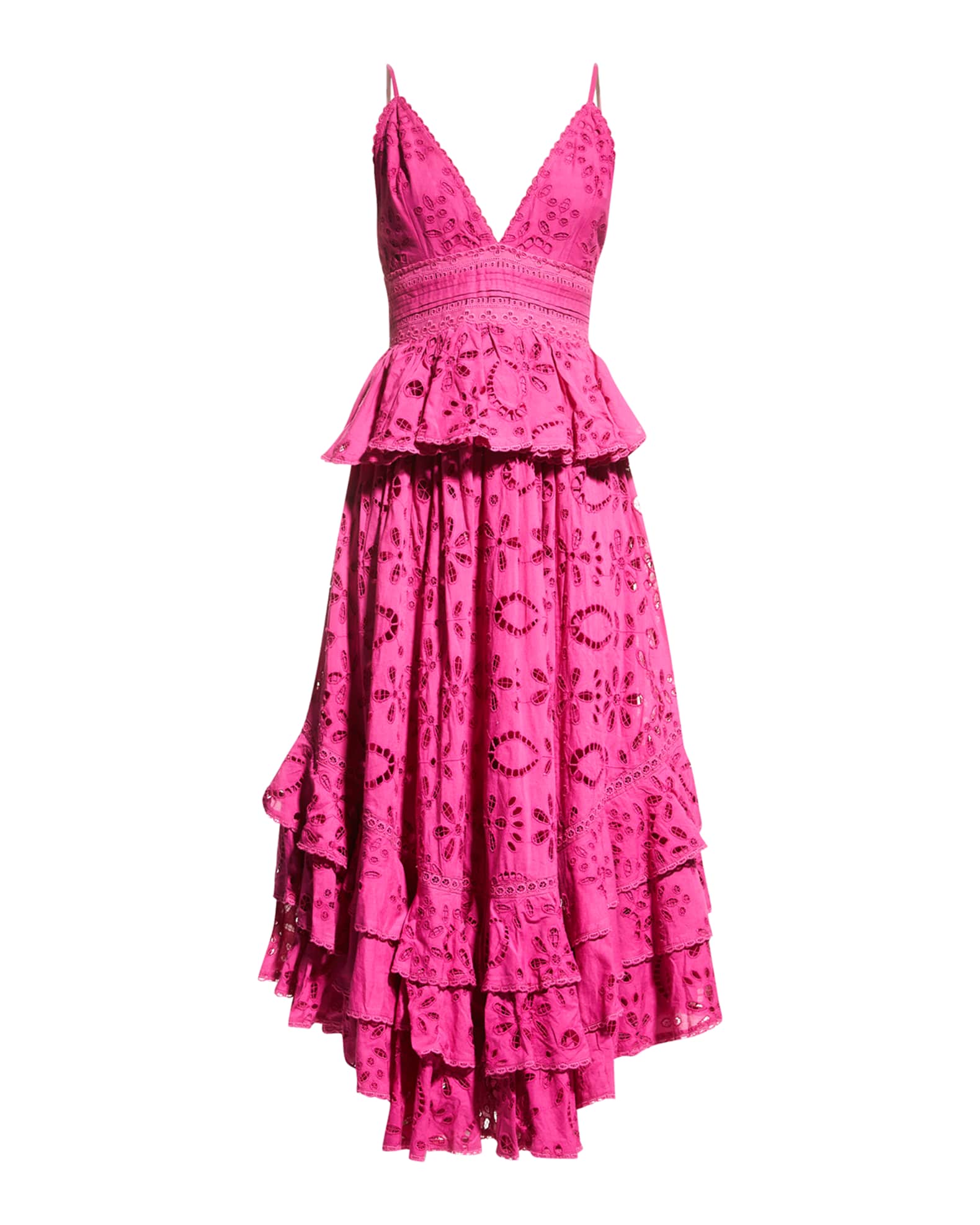 ROCOCO SAND Eyelet Tiered Ruffle-Trim Long Dress | Neiman Marcus