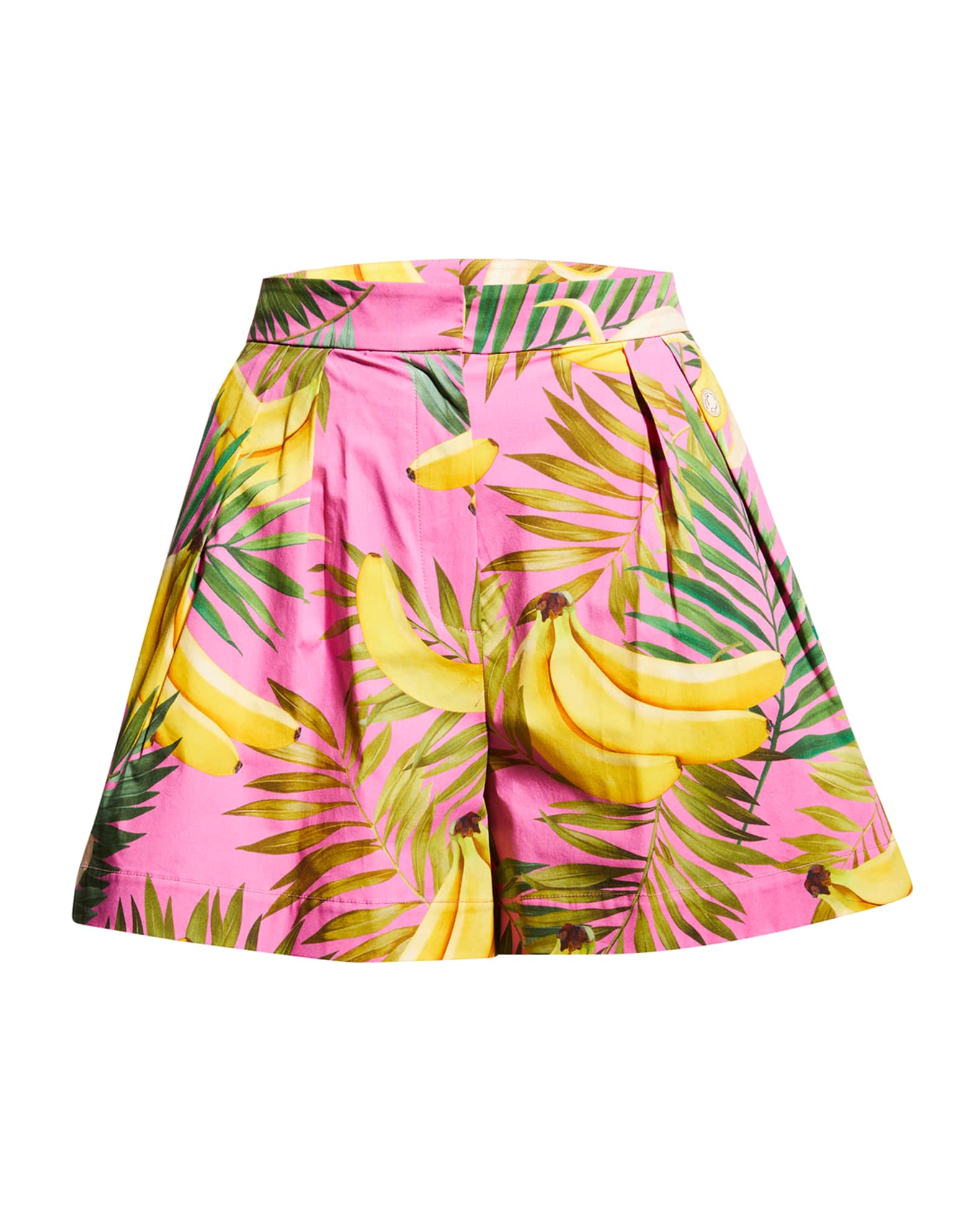Oscar de la Renta Banana-Print Pleated Shorts | Neiman Marcus