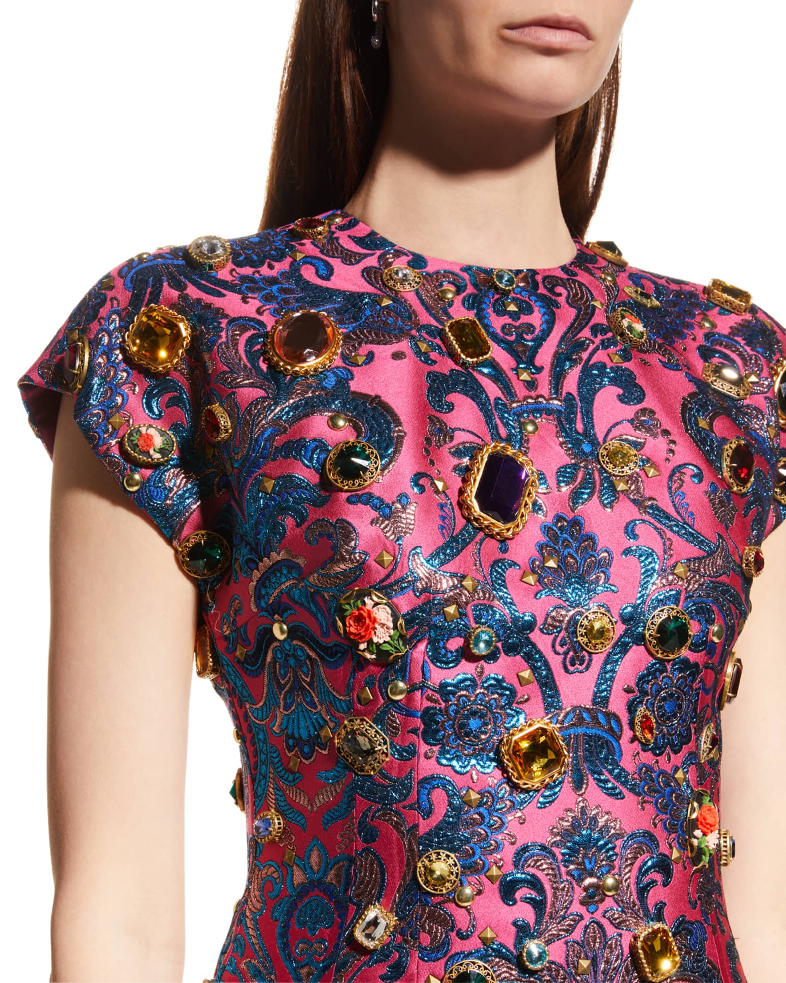 Dolce&Gabbana Ricamo Gem Embellished Brocade Mini Dress | Neiman Marcus