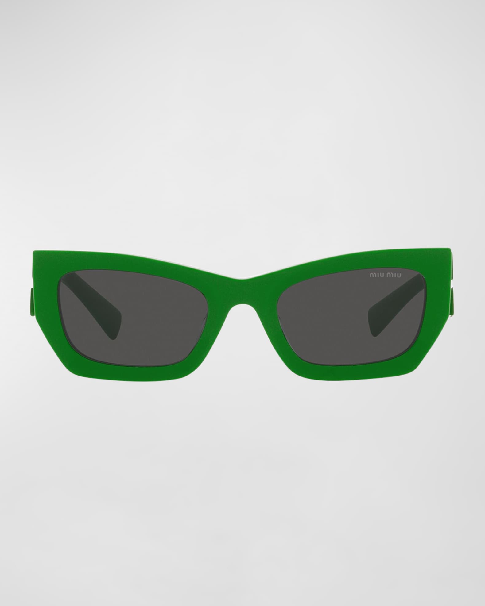 Miu Miu Logo Rectangle Acetate Sunglasses | Neiman Marcus