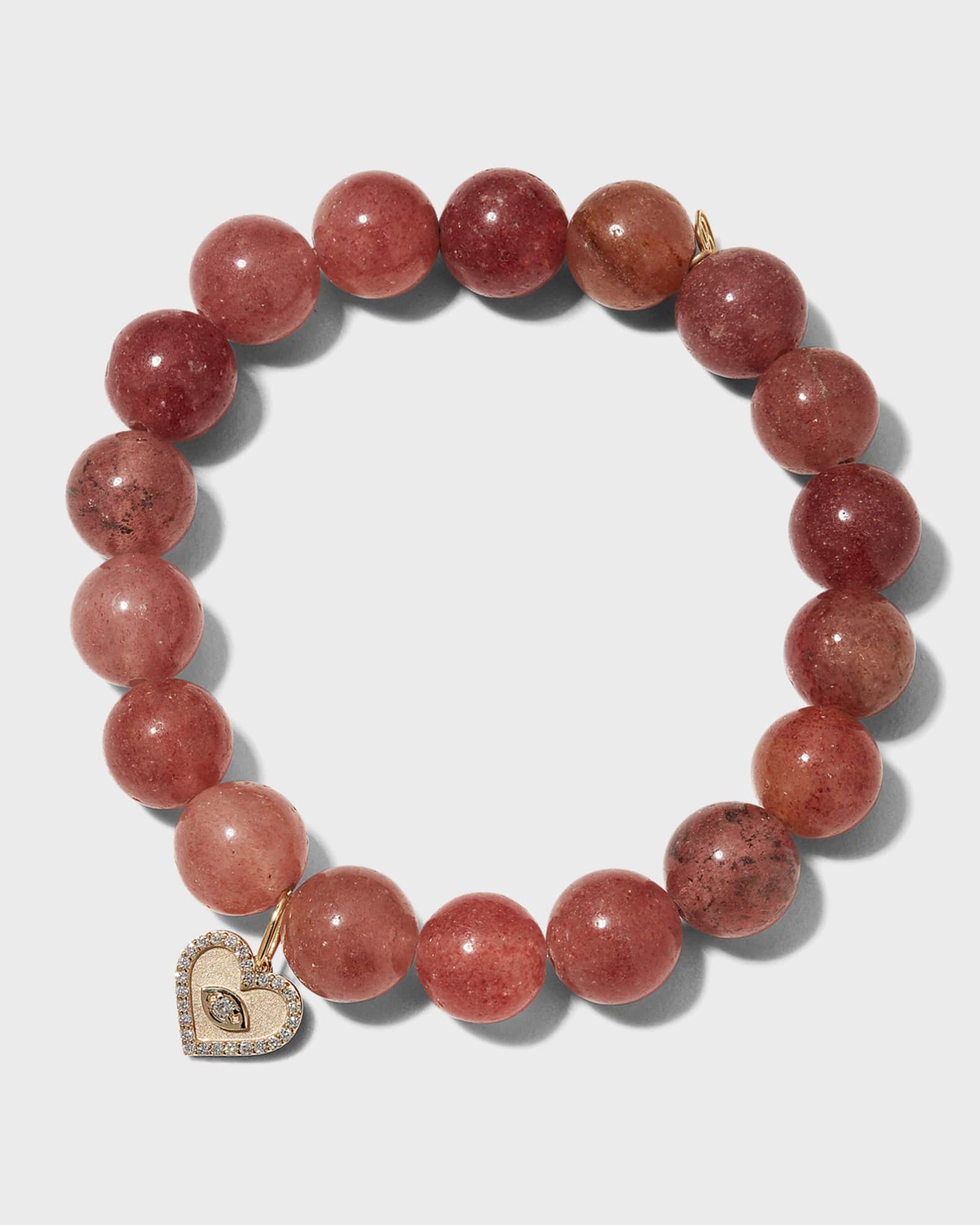 Yellow Gold 10mm Round Muscovite Bracelet with Heart Evil Eye Charm 0