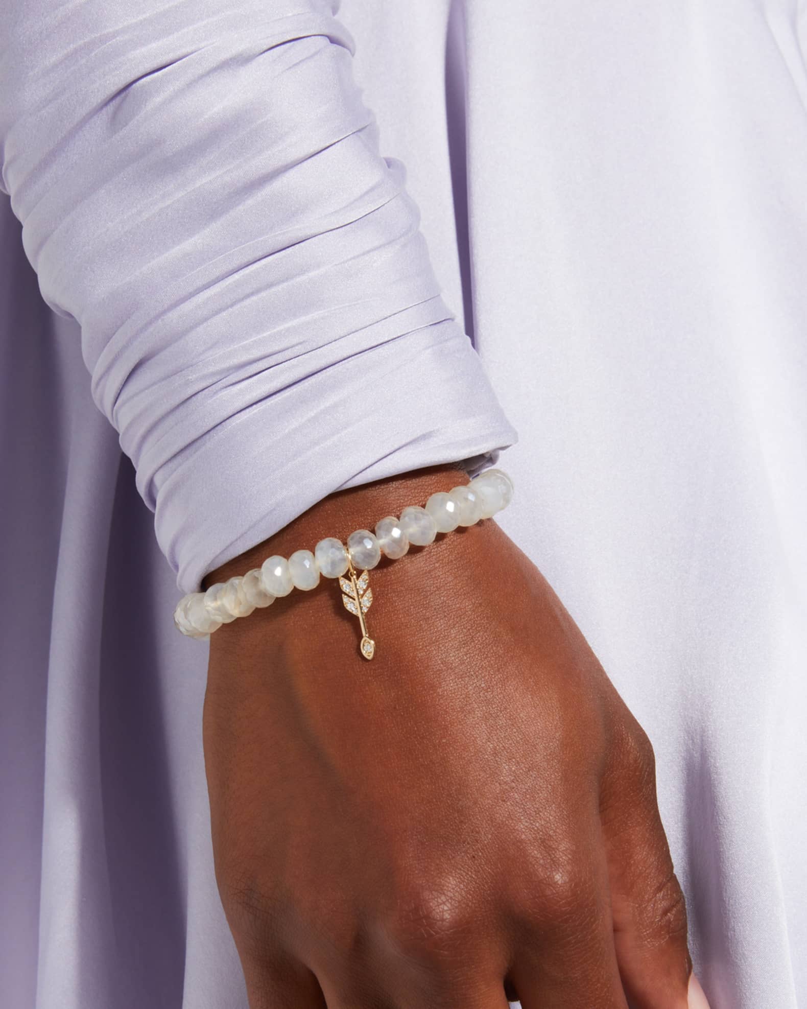 Yellow Gold 8mm Champagne Chalcedony Rondelle Bracelet with Marquise Arrow Charm 1