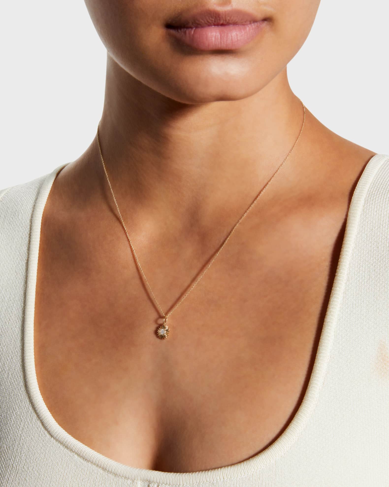 14k Yellow Gold & Diamond Sunburst Charm Necklace 1