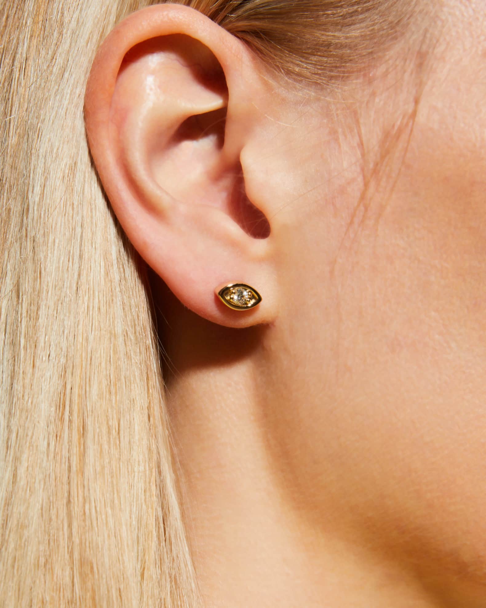 Yellow Gold Diamond Center Evil Eye Stud Earring, Single 1