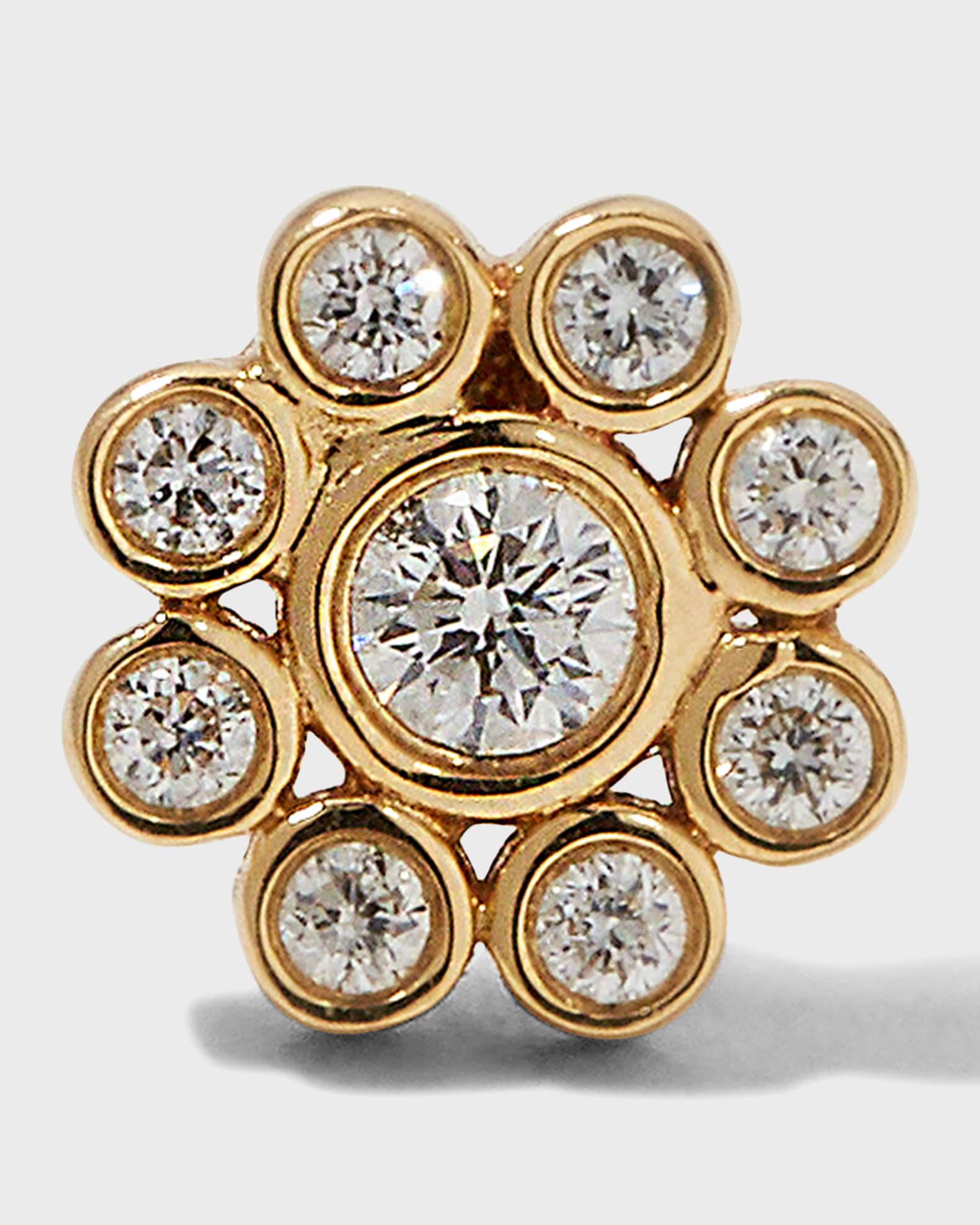 Yellow Gold Bezel Diamond Flower Stud Earring, Single 0