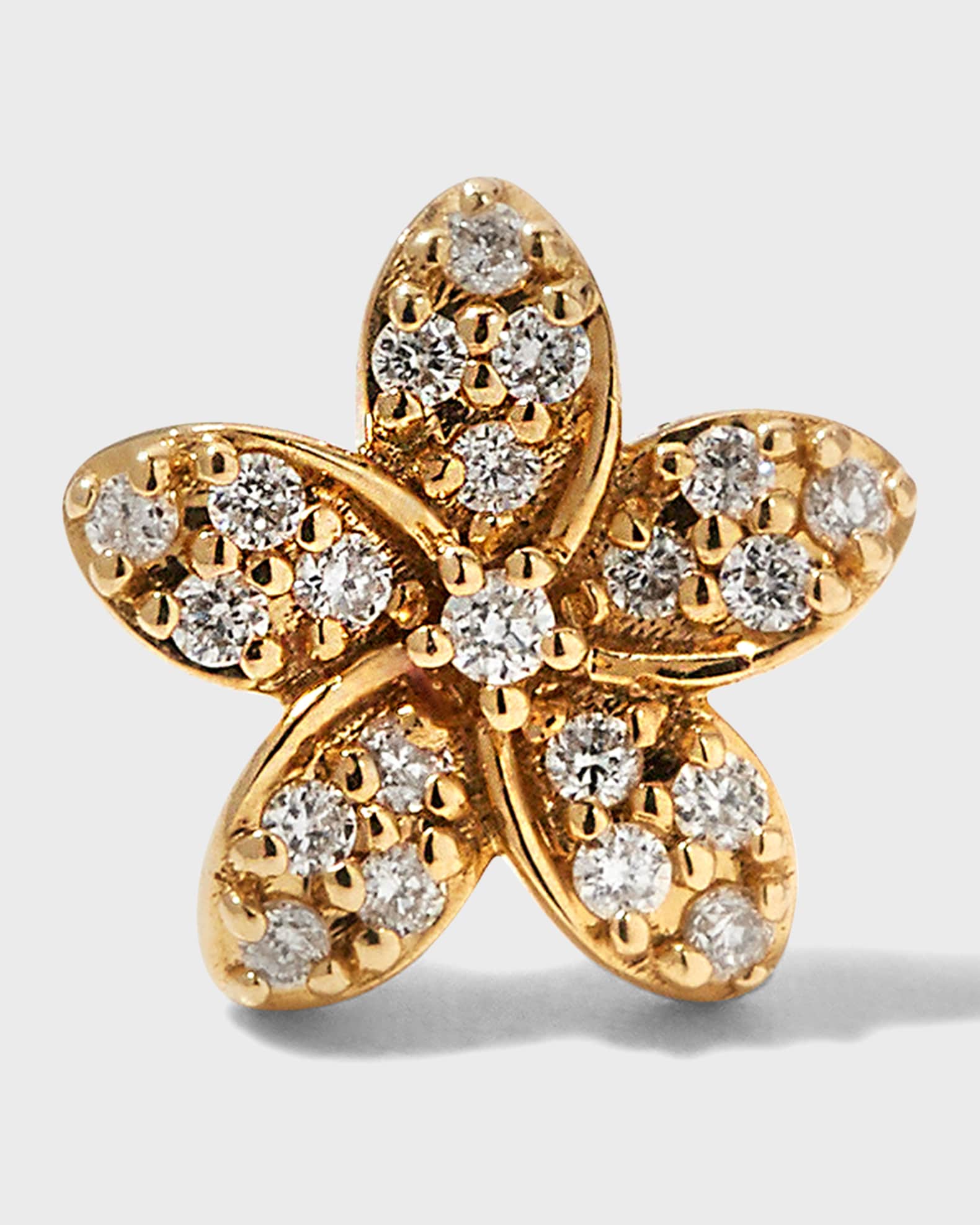 Yellow Gold Plumeria Diamond Flower Stud Earring, Single 0