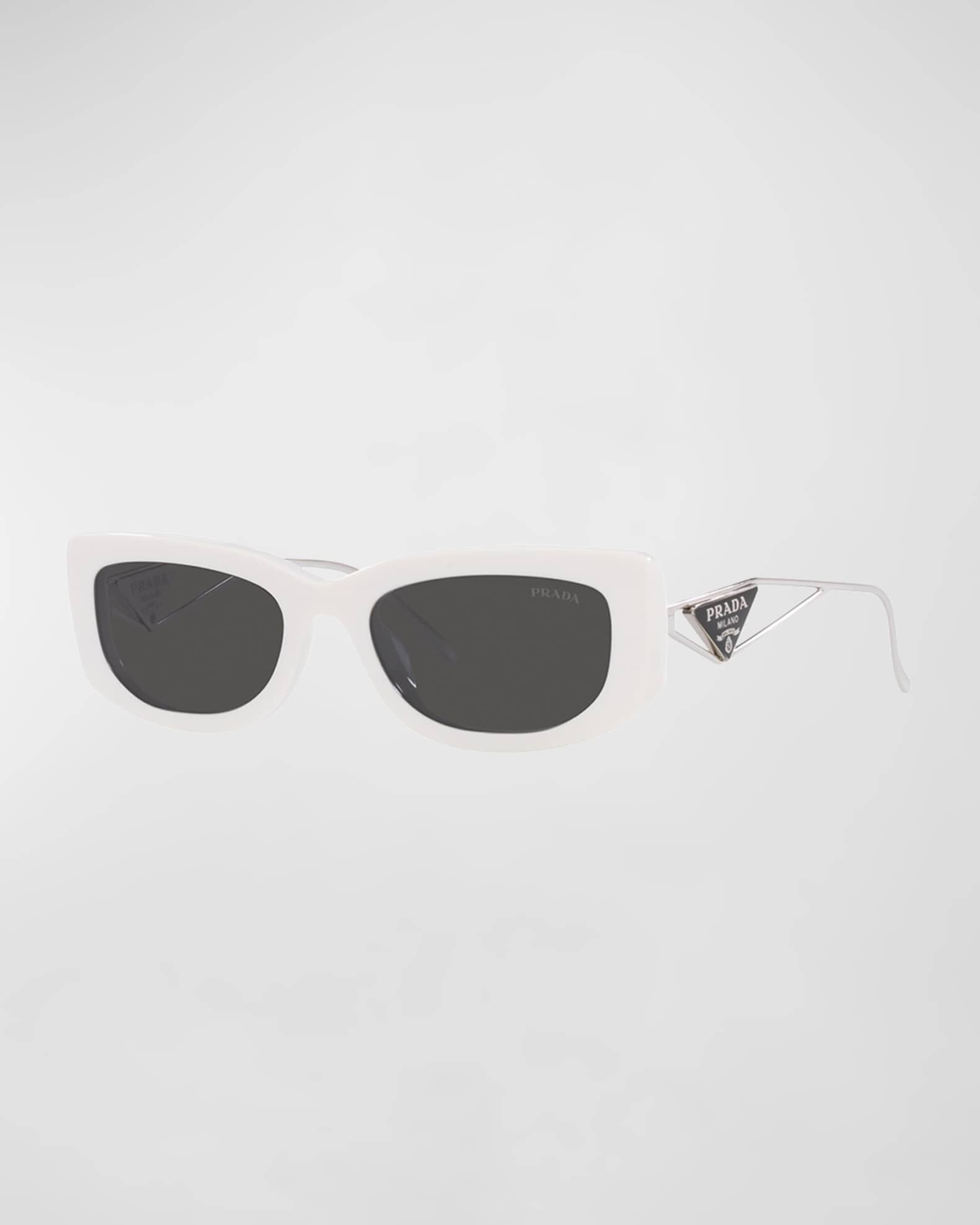 Prada Triangle Logo Rectangle Acetate & Metal Sunglasses Neiman Marcus