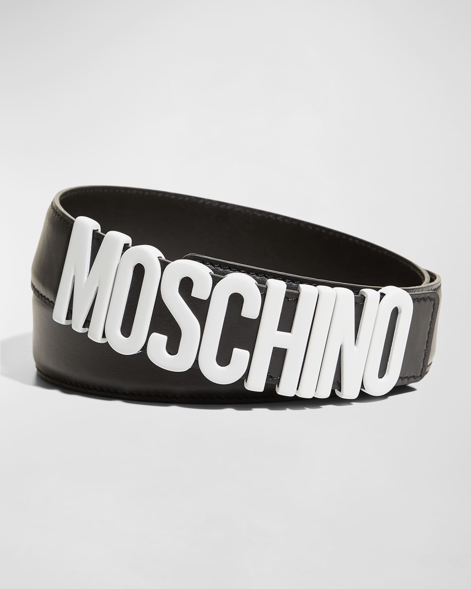 Moschino Men's Leather Logo Belt | Neiman Marcus