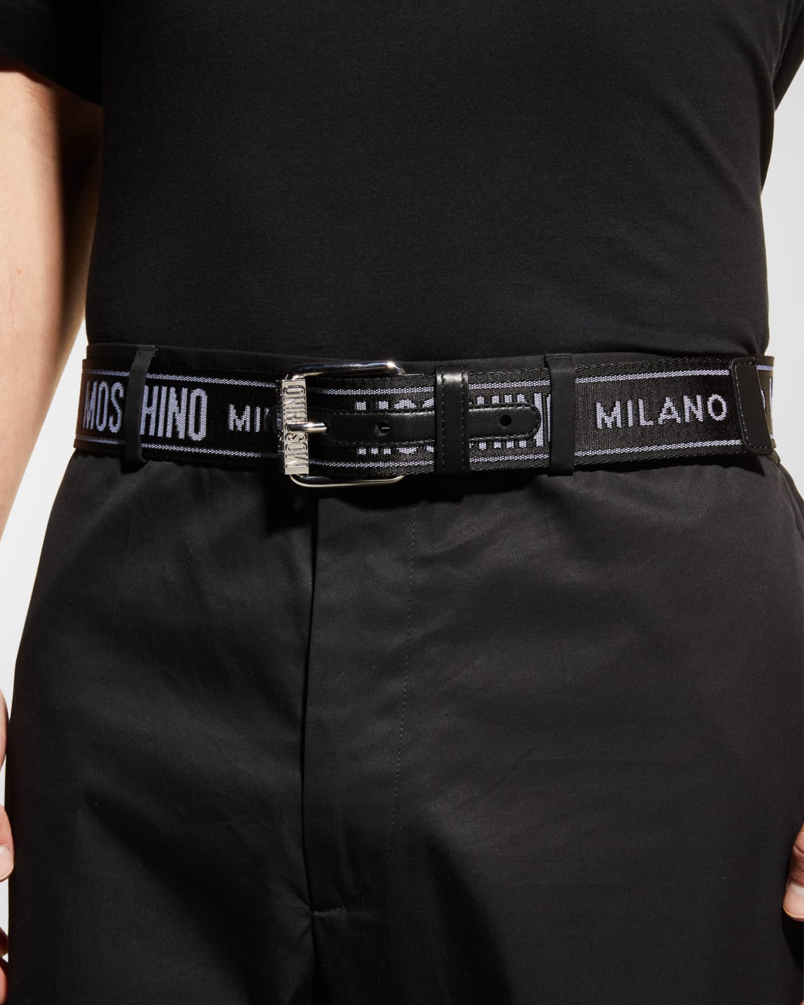 Moschino Men's Webbed Logo Belt | Neiman Marcus
