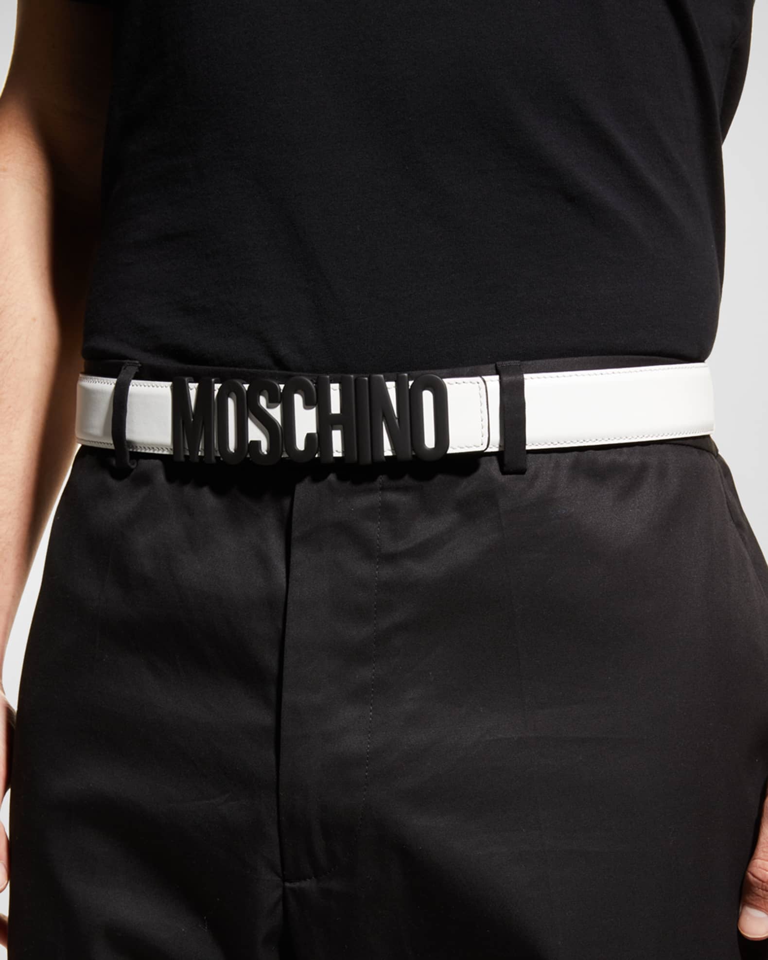 Moschino Men's Leather Logo Belt | Neiman Marcus