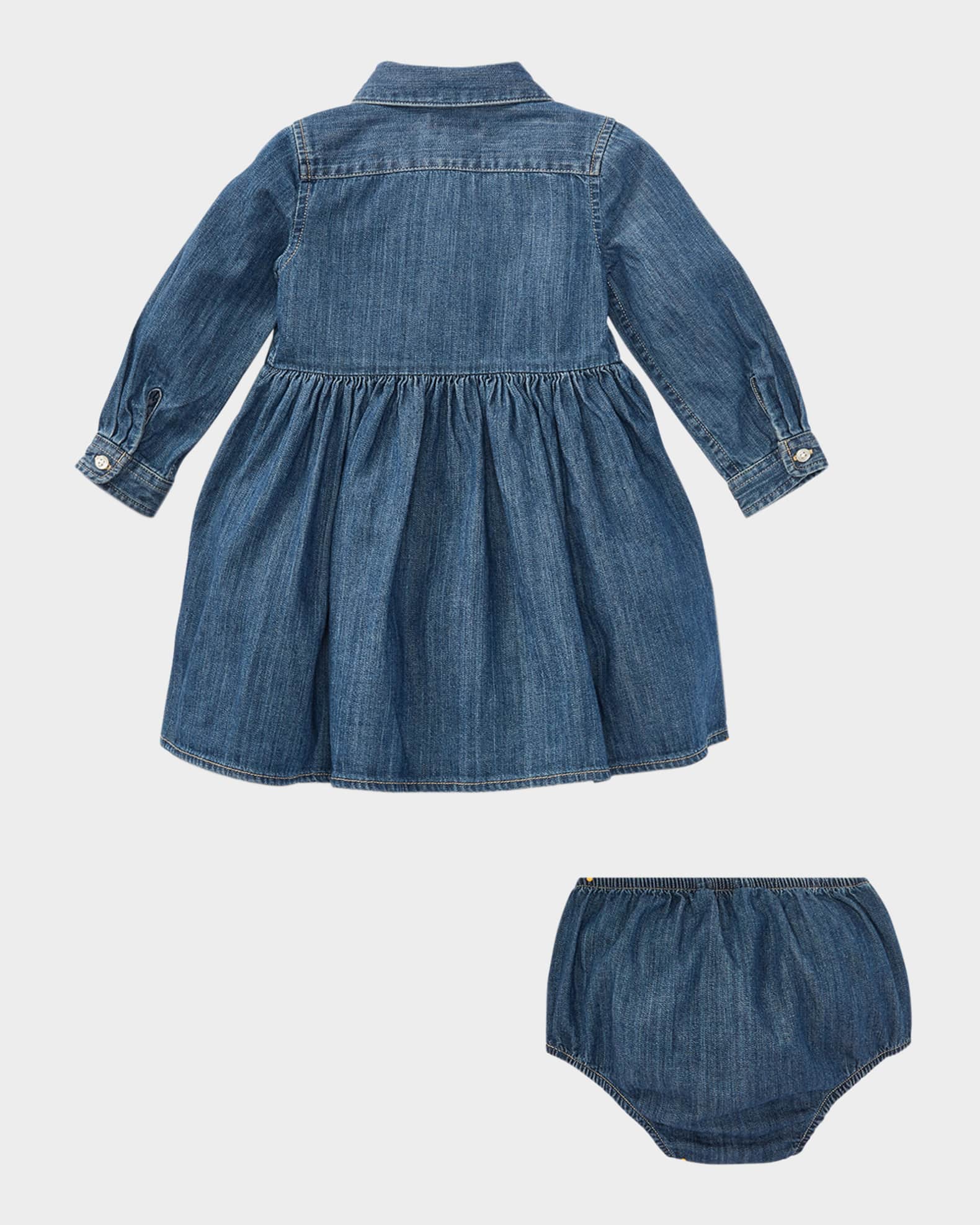 Girl's Belted Fit-and-Flare Denim Shirtdress, Size 3M-24M 1