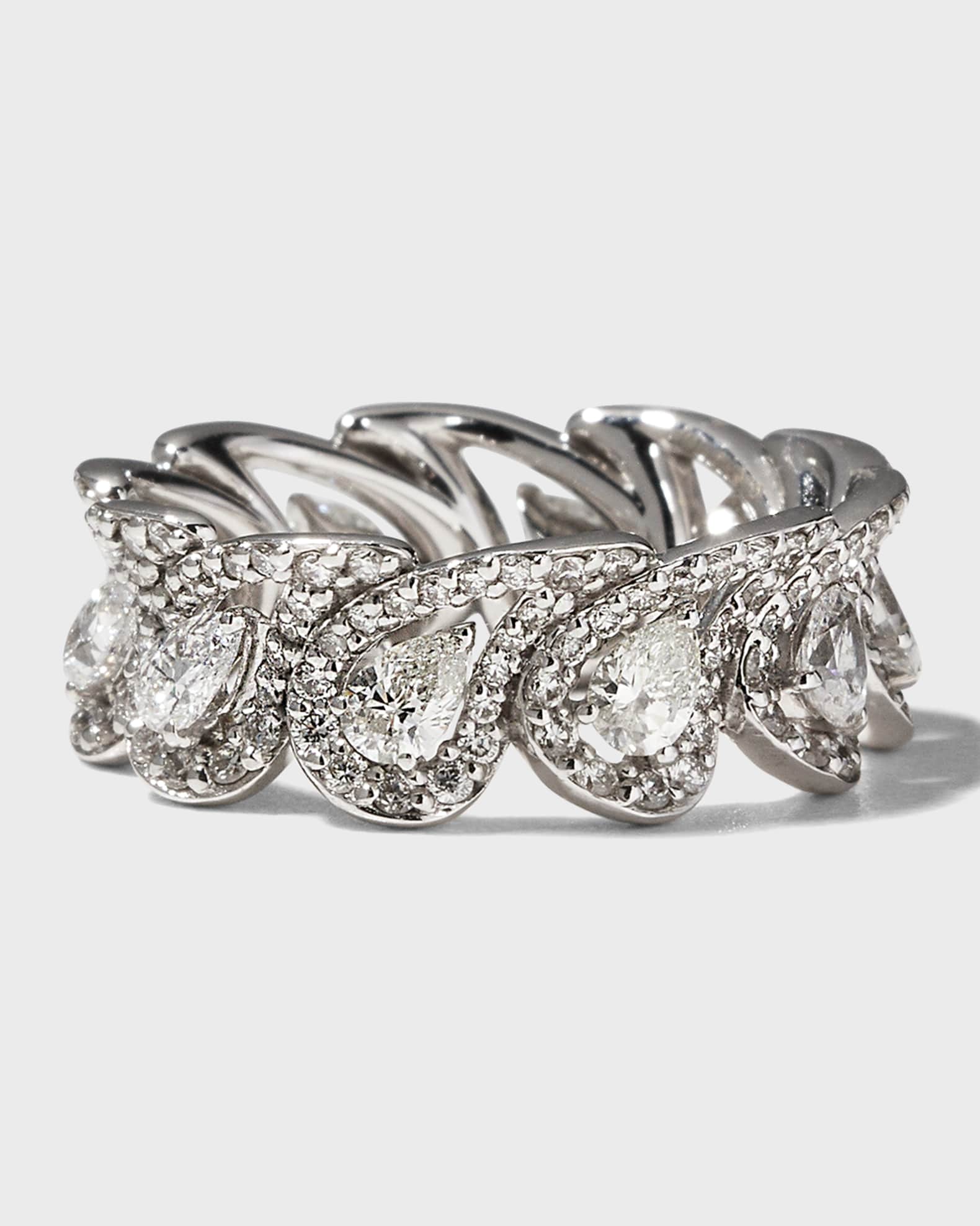 White Gold Diamond Pear and Round Ring 0