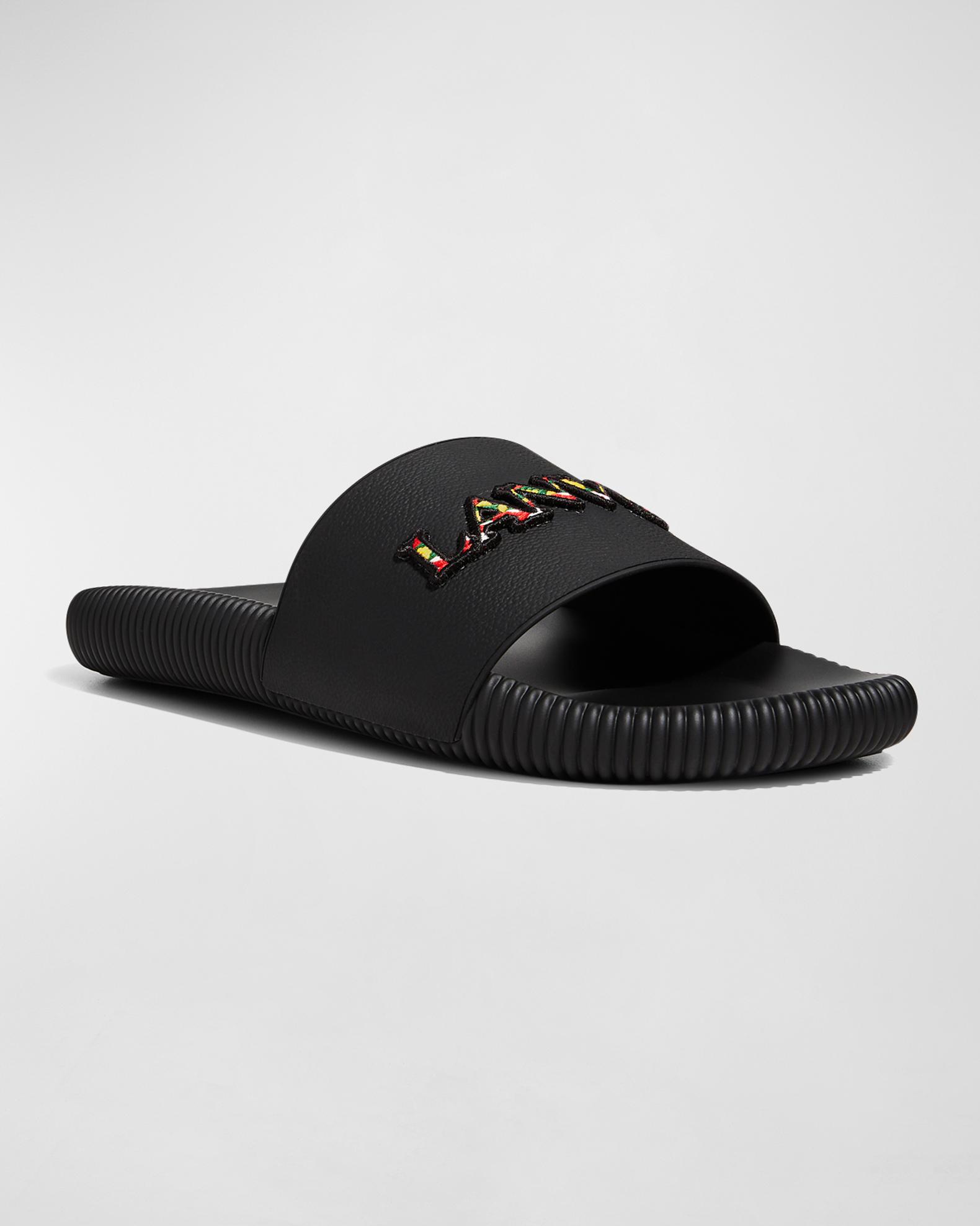 Lanvin Men's Arpége Glen Curb Logo Slides | Neiman Marcus