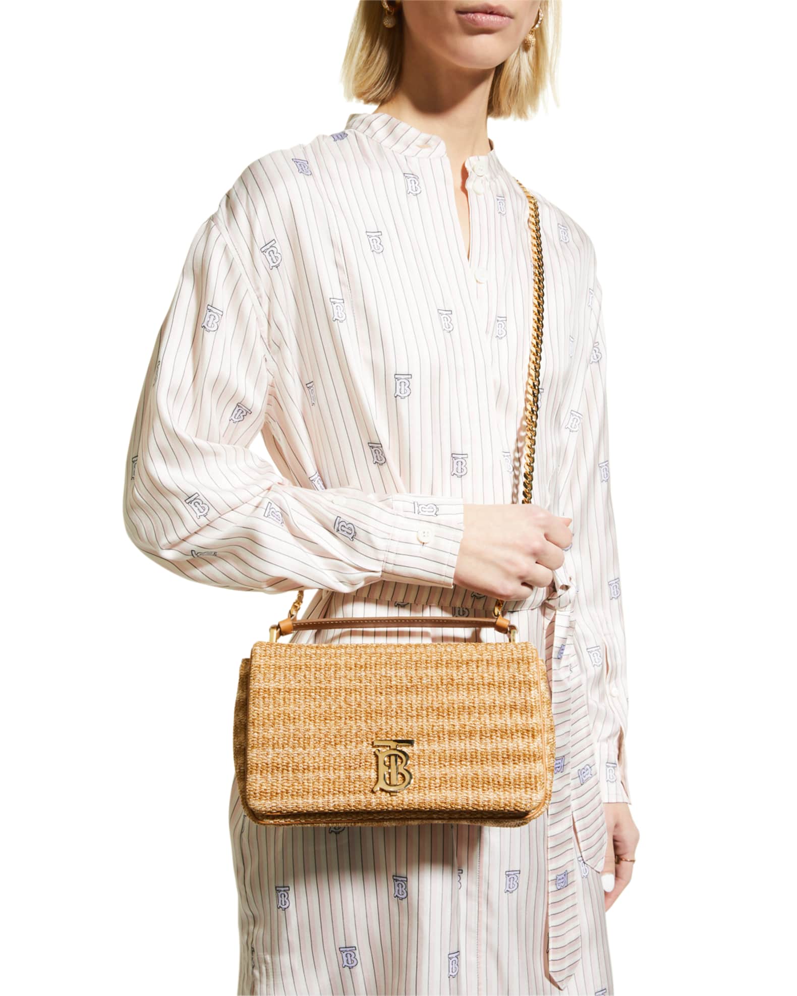 Burberry Lola Small TB Raffia Shoulder Bag Neiman Marcus