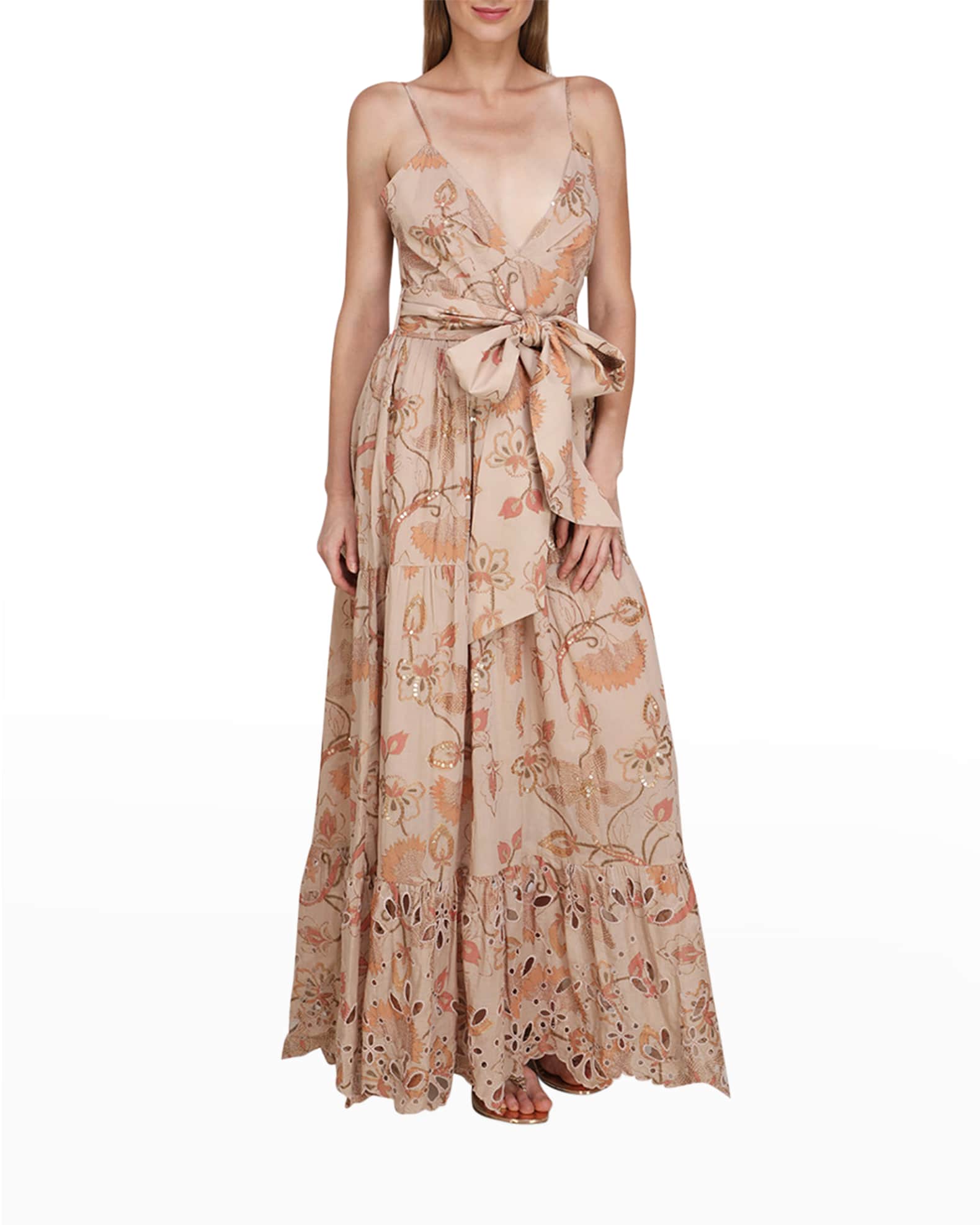 Flora Bella Las Canadas Floral Eyelet Belted Wrap Maxi Dress Neiman