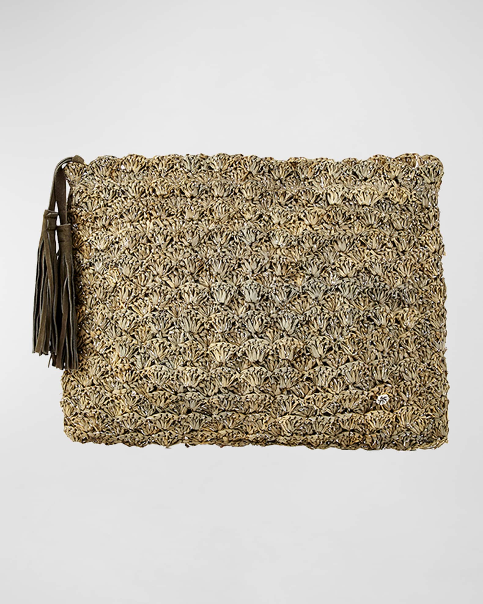 Flora Bella Compostela Raffia Crochet Clutch | Neiman Marcus