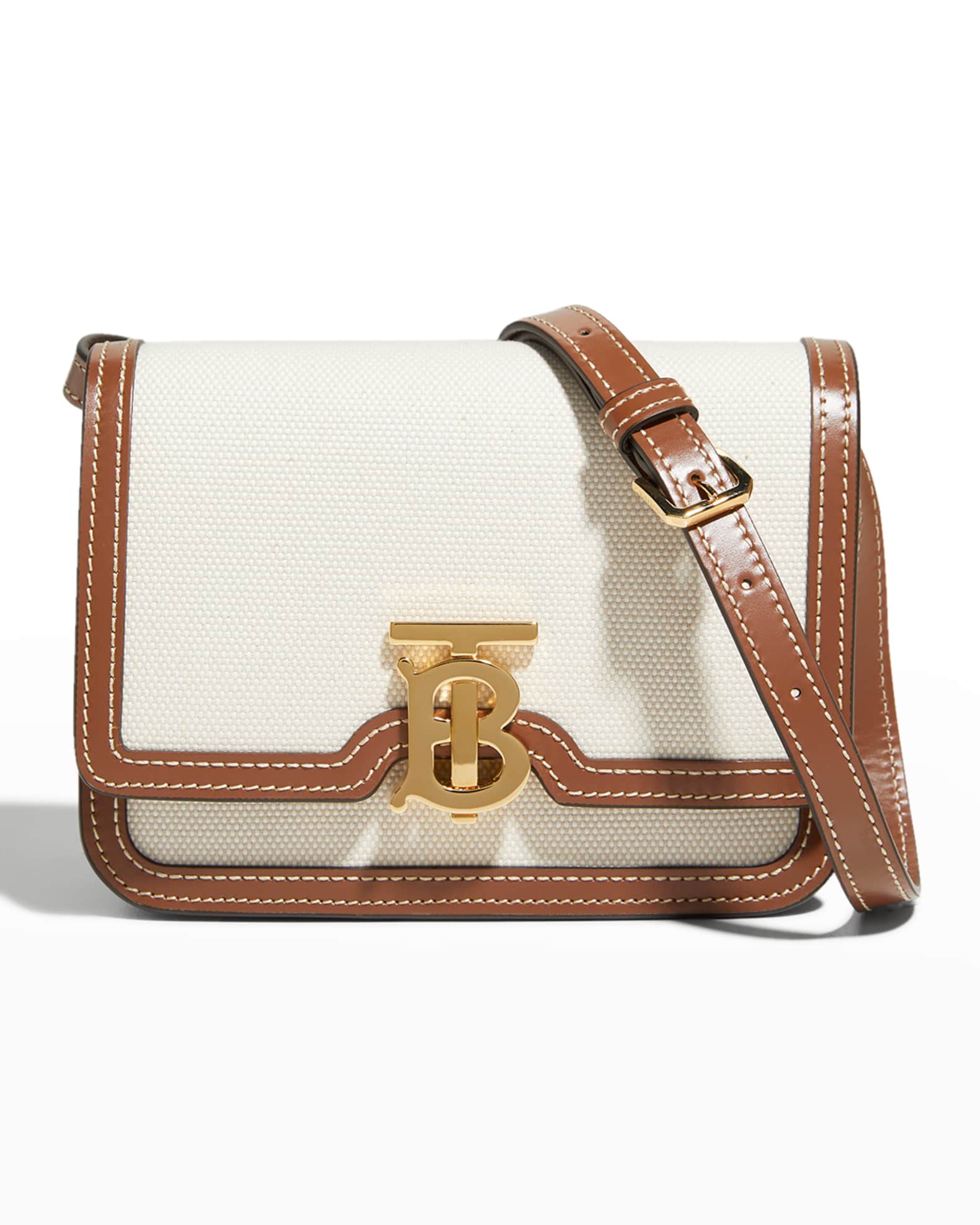 Burberry TB Canvas & Leather Shoulder Bag Neiman Marcus