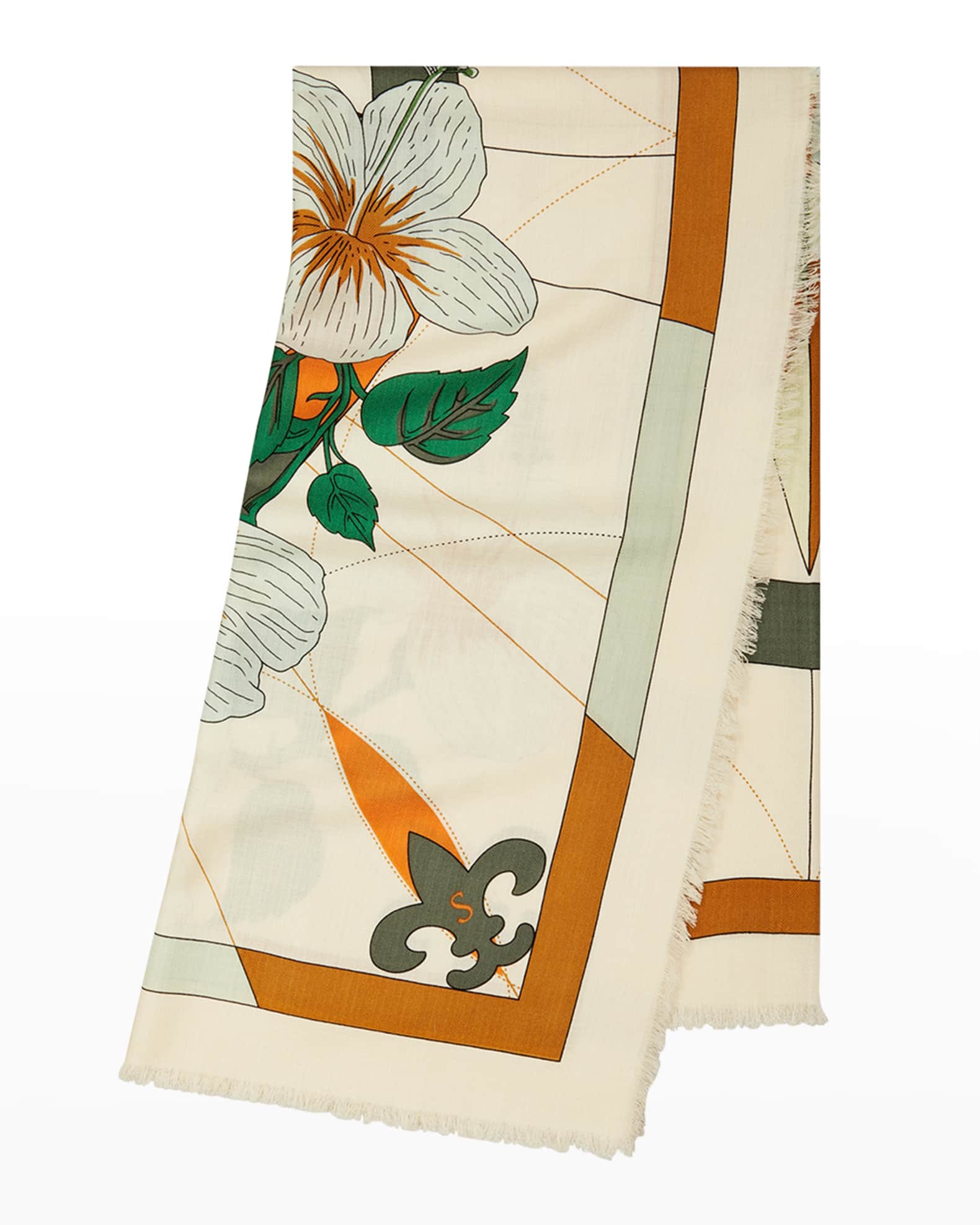 Tory Burch Floral Compass-Print Wool Scarf | Neiman Marcus