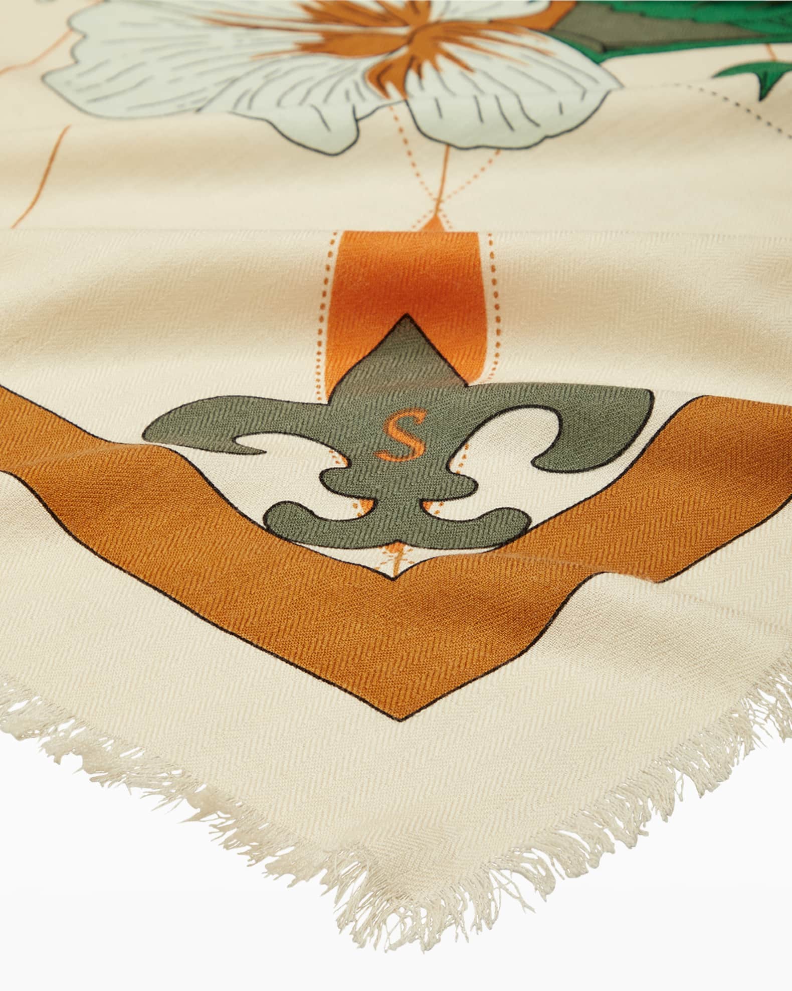 Tory Burch Floral Compass-Print Wool Scarf | Neiman Marcus