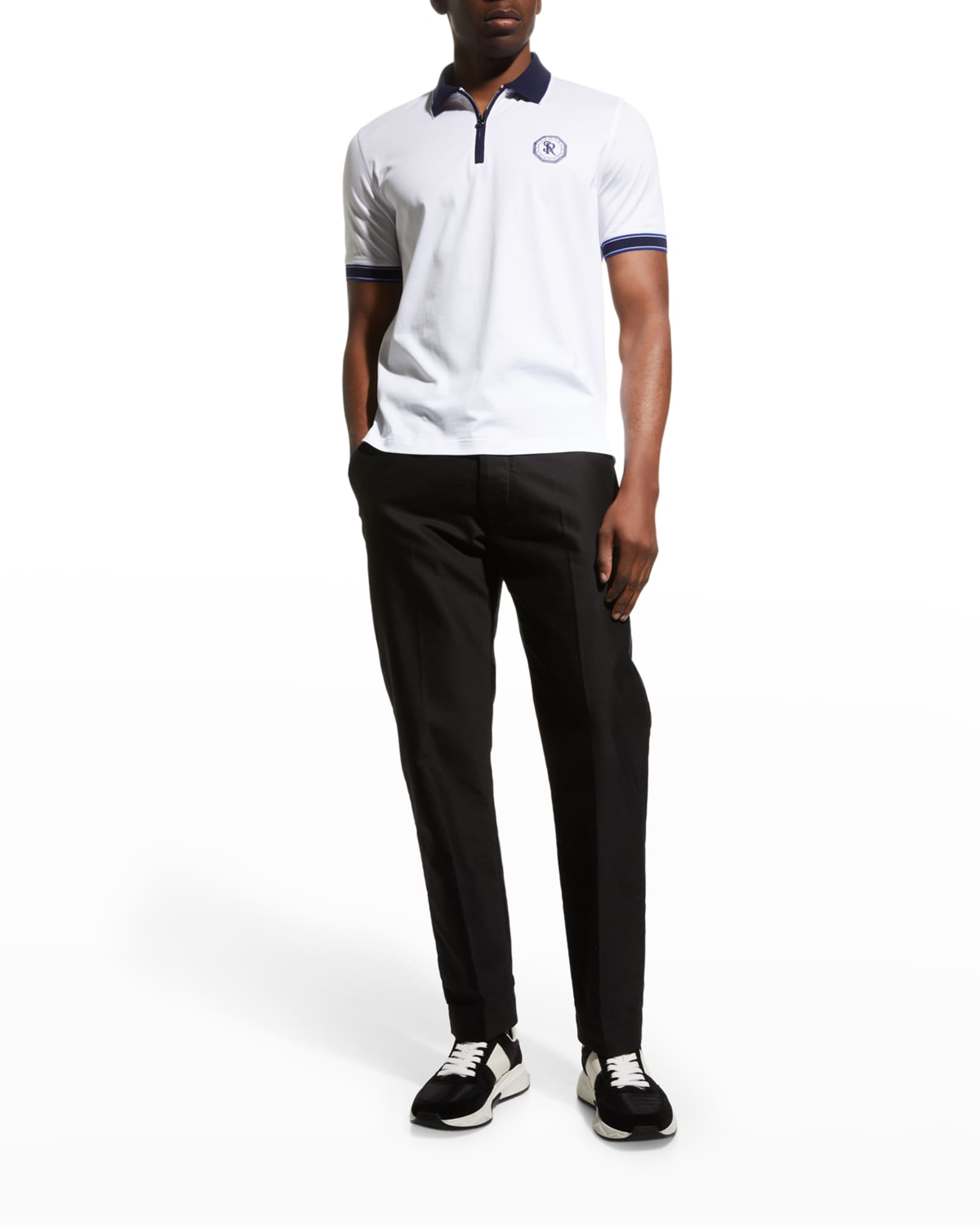Stefano Ricci Men's Logo Zip Polo Shirt | Neiman Marcus
