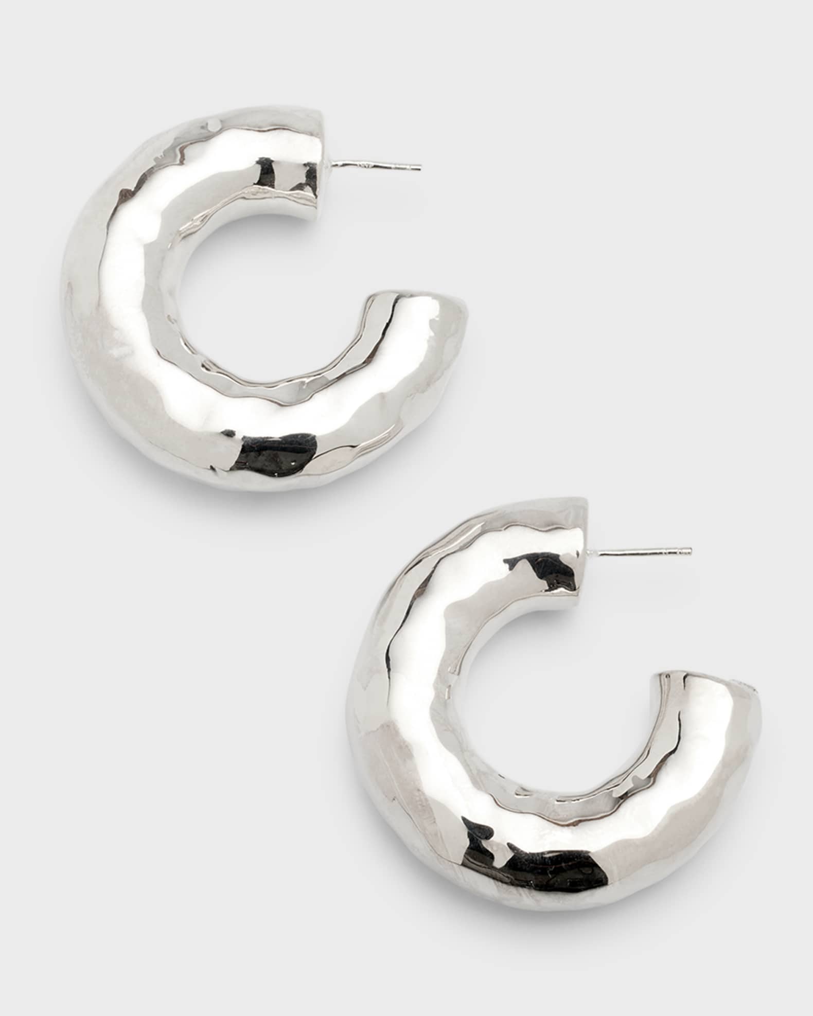 Hammered Medium Hoop Earrings in Sterling Silver 0